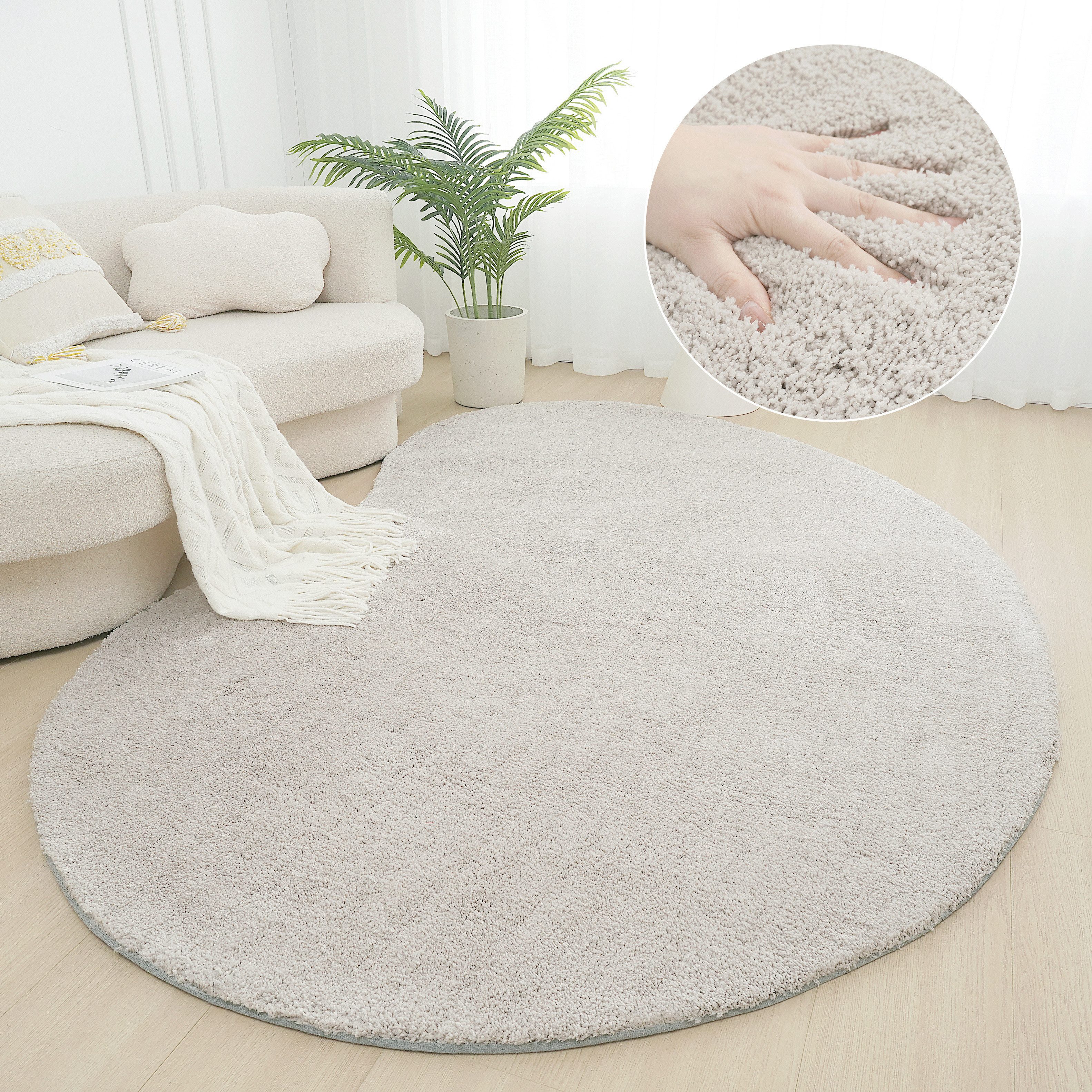 LeGer Home by Lena Gercke Hochflor-Teppich Halrum, einfarbig, besondere Form, modern, U-förmig, Höhe: 25 mm, organische Form, bean shape, kuschelig, Wohnzimmer, Schlafzimmer