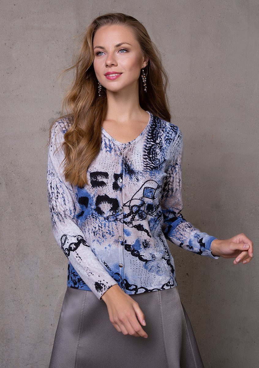 Passioni 2-in-1-Strickjacke mit Print in blau und schwarz Twinset