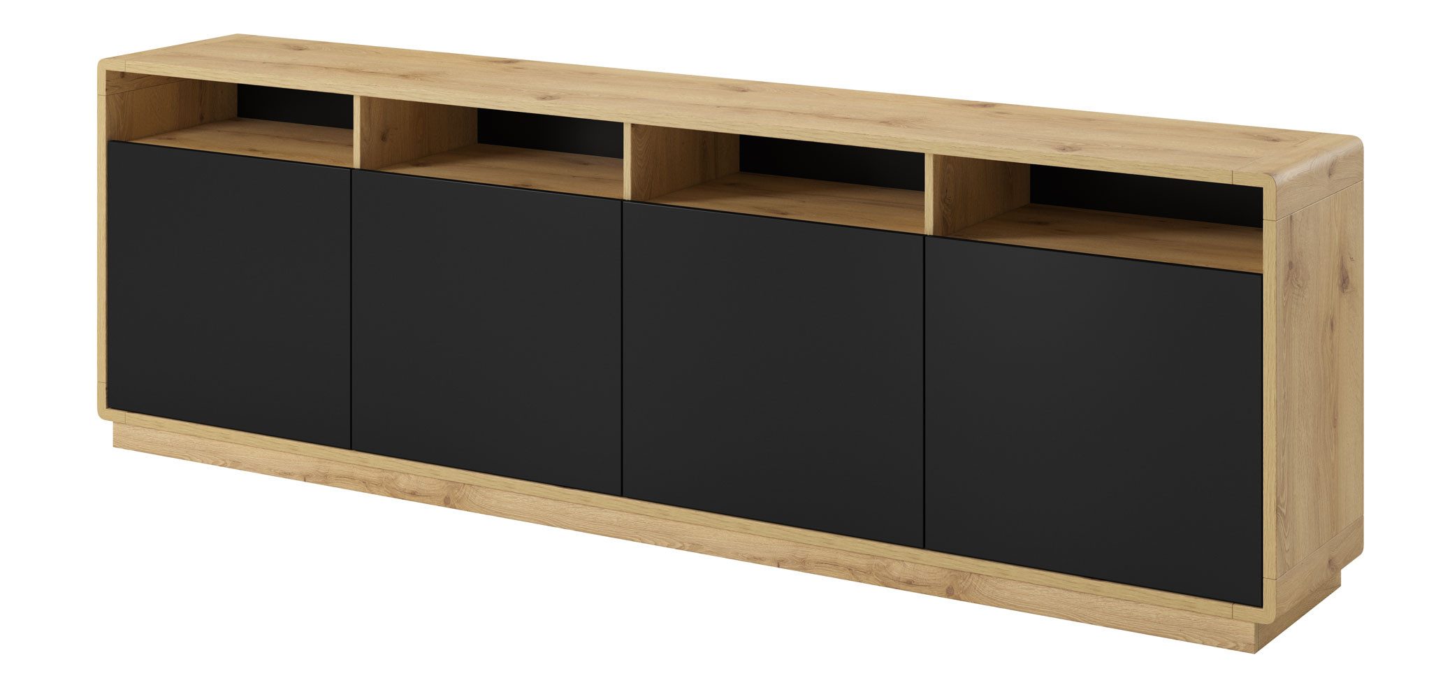 Helvetia Sideboard Aston (mit Türen, mit Soft-Close Funktion, mit offenen Fächern, 1 St., moderne Optik, 4-türig, mit offenen Fächern), 238x40x74cm Taurus Eiche schwarz 4-türig