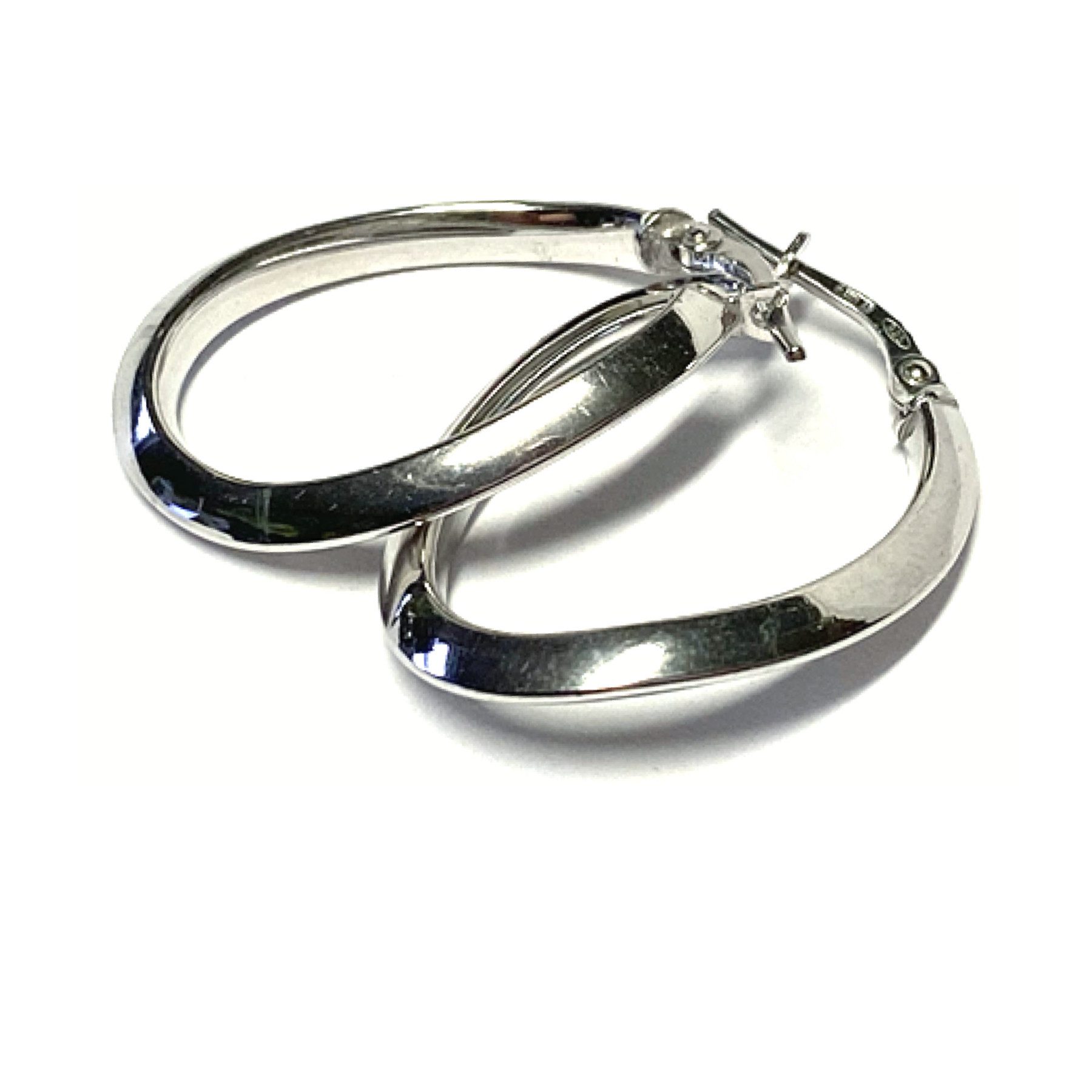 Paar Creolen Ohrring 925/- Silber rhodiniert Creole oval poliert Glanz
