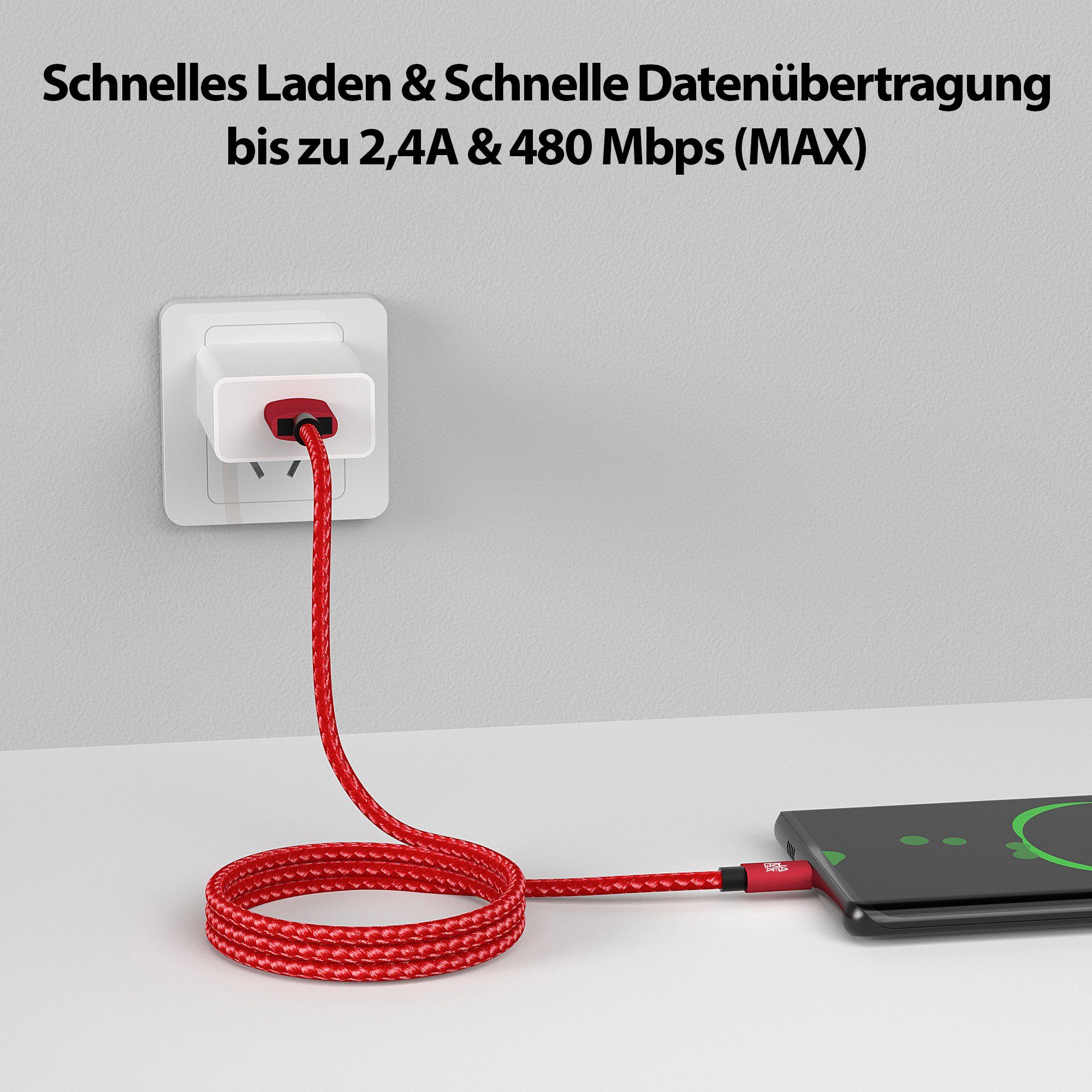 JAMEGA Micro USB Kabel Ladekabel Daten für Tablet Samsung Huawei PS4 XBOX LG USB-Kabel, USB, Micro USB, (100 cm) – Bild 2 von 5