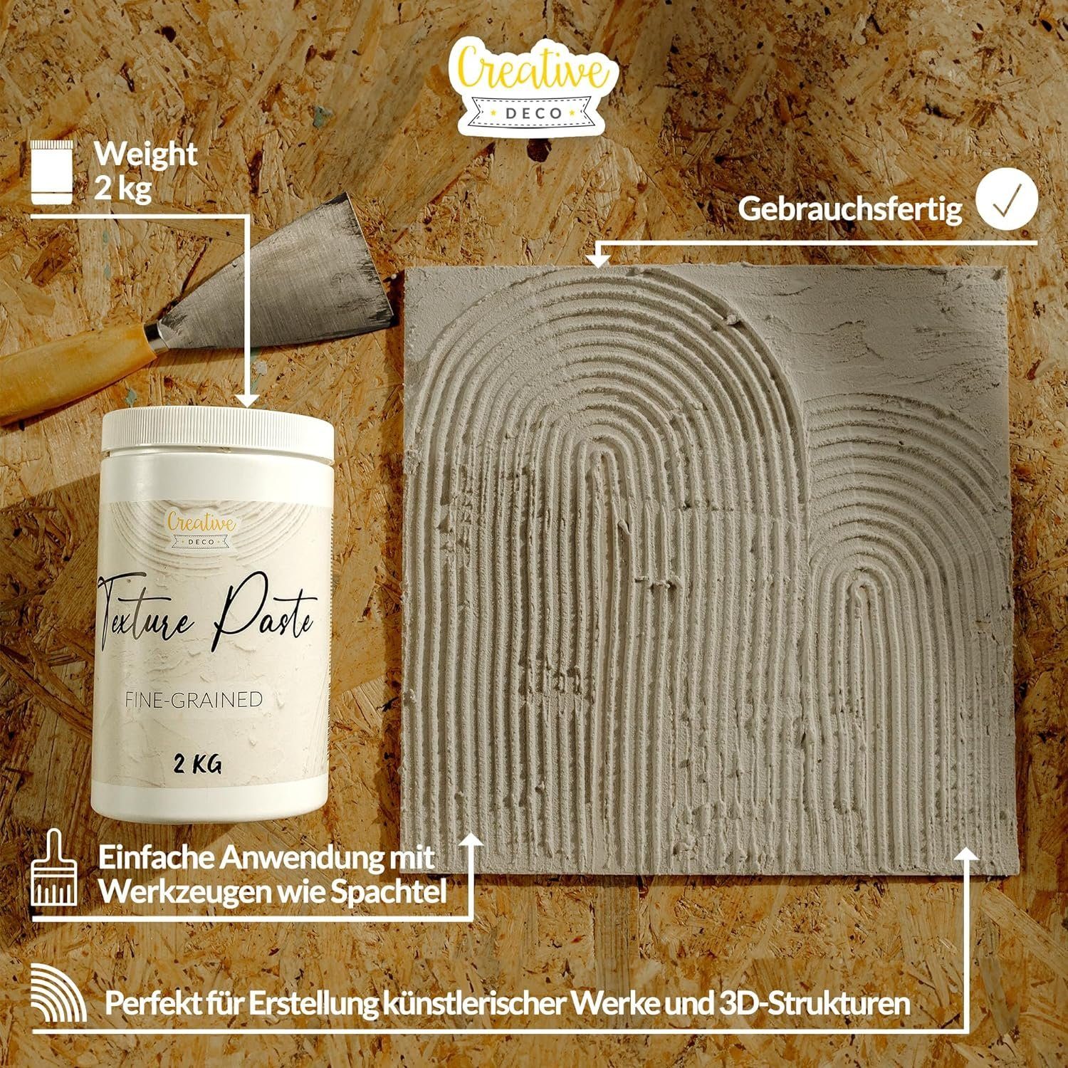 Creative Deco Malpaste Strukturpaste 2 kg Weiße Spachtelmasse für Acrylmalerei Modellierpaste