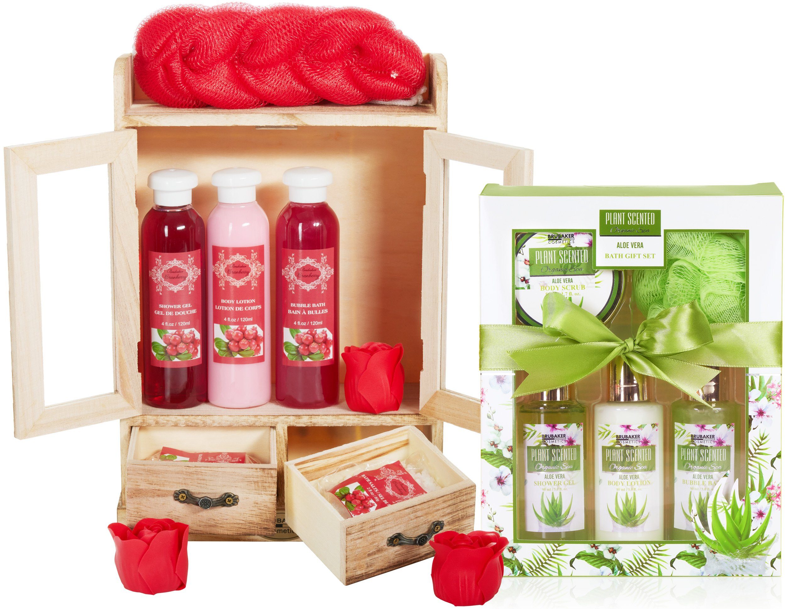 Badeset Dekoration Set, Vera 15-tlg., BRUBAKER in - mit Dusch- Pflege-Geschenkset Beauty Aloe Wellness Geschenkset Frauen 2 & und - Pflegeset Damen 1 Cranberry