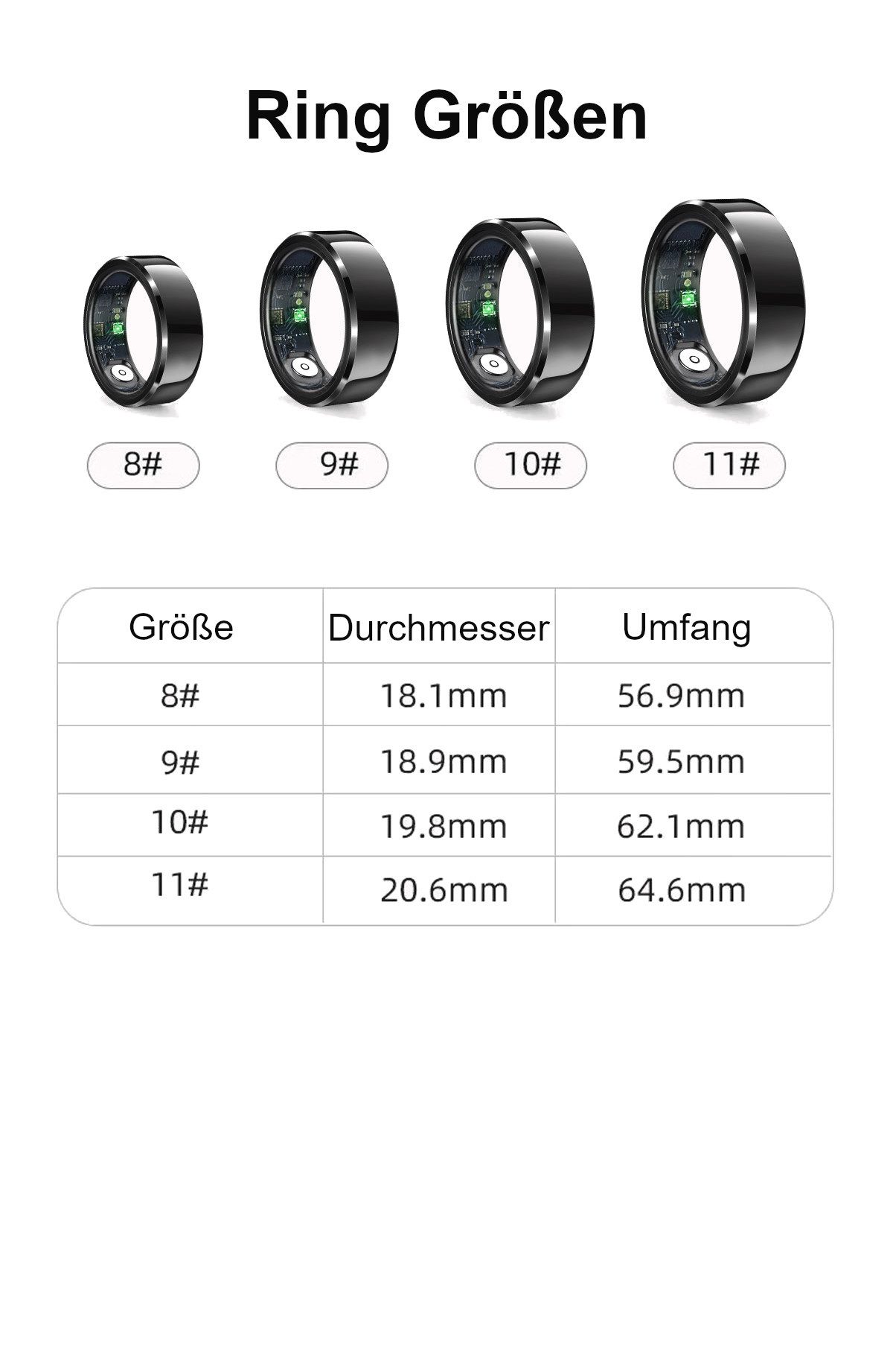 Beafon Activity Tracker felixx Smart Ring SR6-Schwarz-Größe 11, Bluetooth