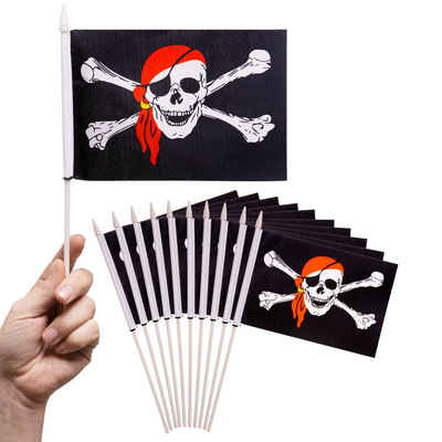 PHENO FLAGS Flagge Handfahne Piraten Fähnchen Stockfahne Handflagge Kinder (10er Set zur Deko), Flaggen mit Stab