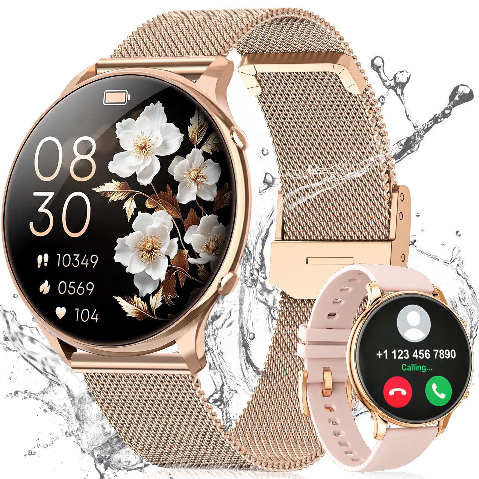 Whraills Smartwatch Damen 4.7mm ultradünn mit 120+ Sportmodi/Pulsuhr/Blutdruck Smartwatch 1,43″ AMOLED Display Fitnessuhr Damen mit SpO2/Schlafmonitor,Zyklus, Stressmessung,Atemtraining,20 Tage Akku,IP68, Geschenk für Frauen