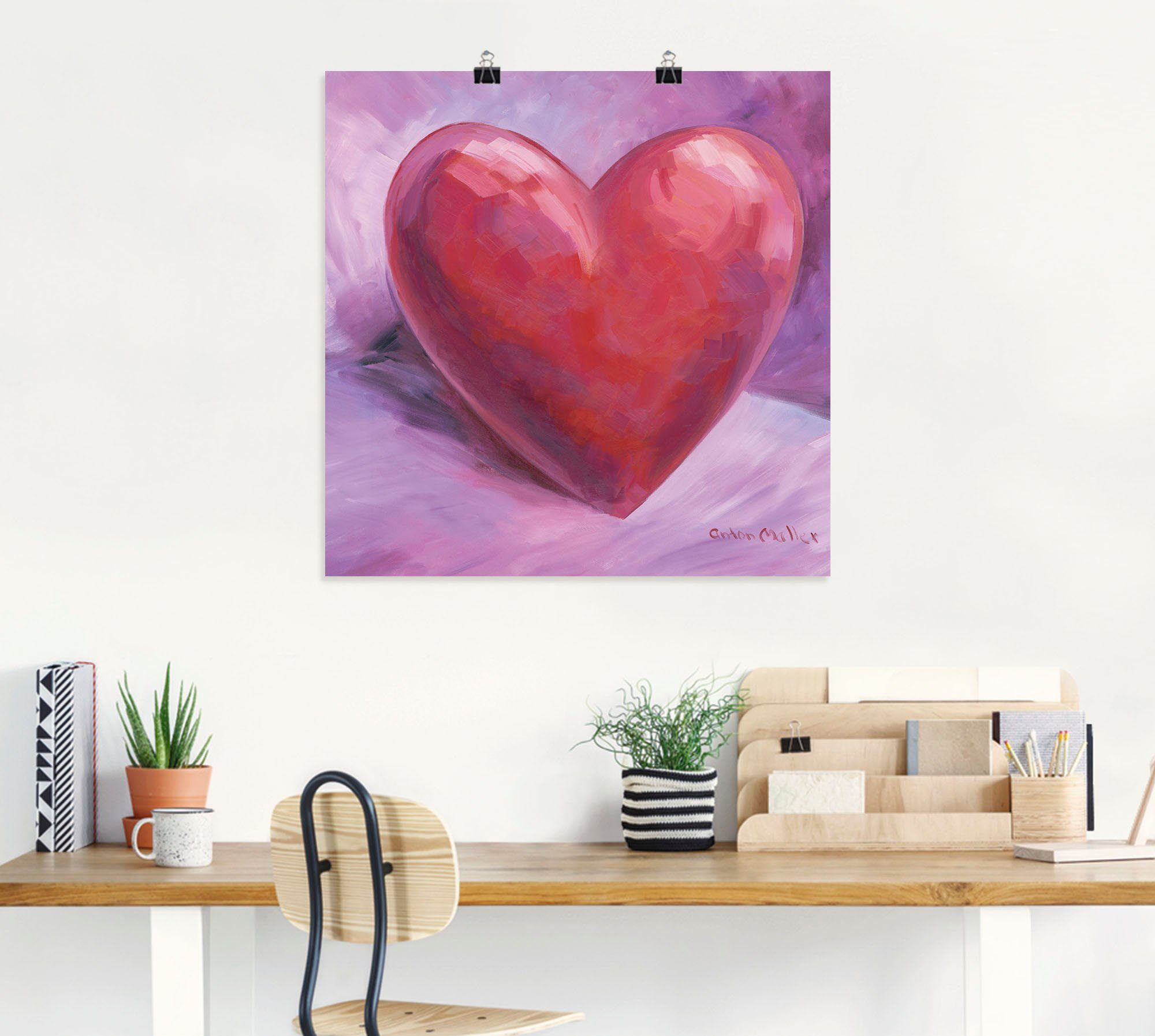 Wandbild Größen (1 Herzen Herz, Artland Wandaufkleber Poster Leinwandbild, versch. als oder St), Alubild, Lila in