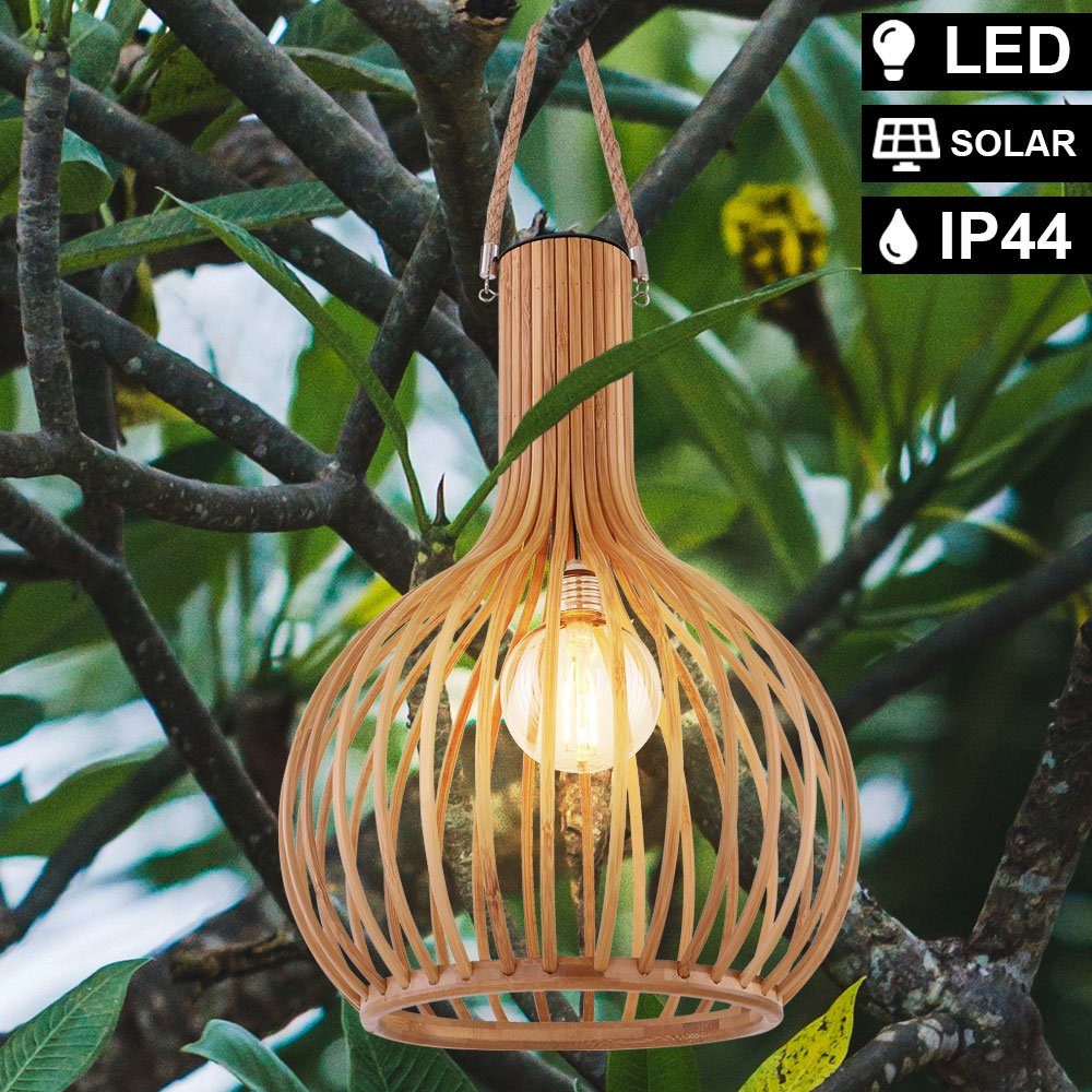 LED Solar Außen Hänge Decken Lampe Bambus Laterne Garten Terrassen Leuchte natur 