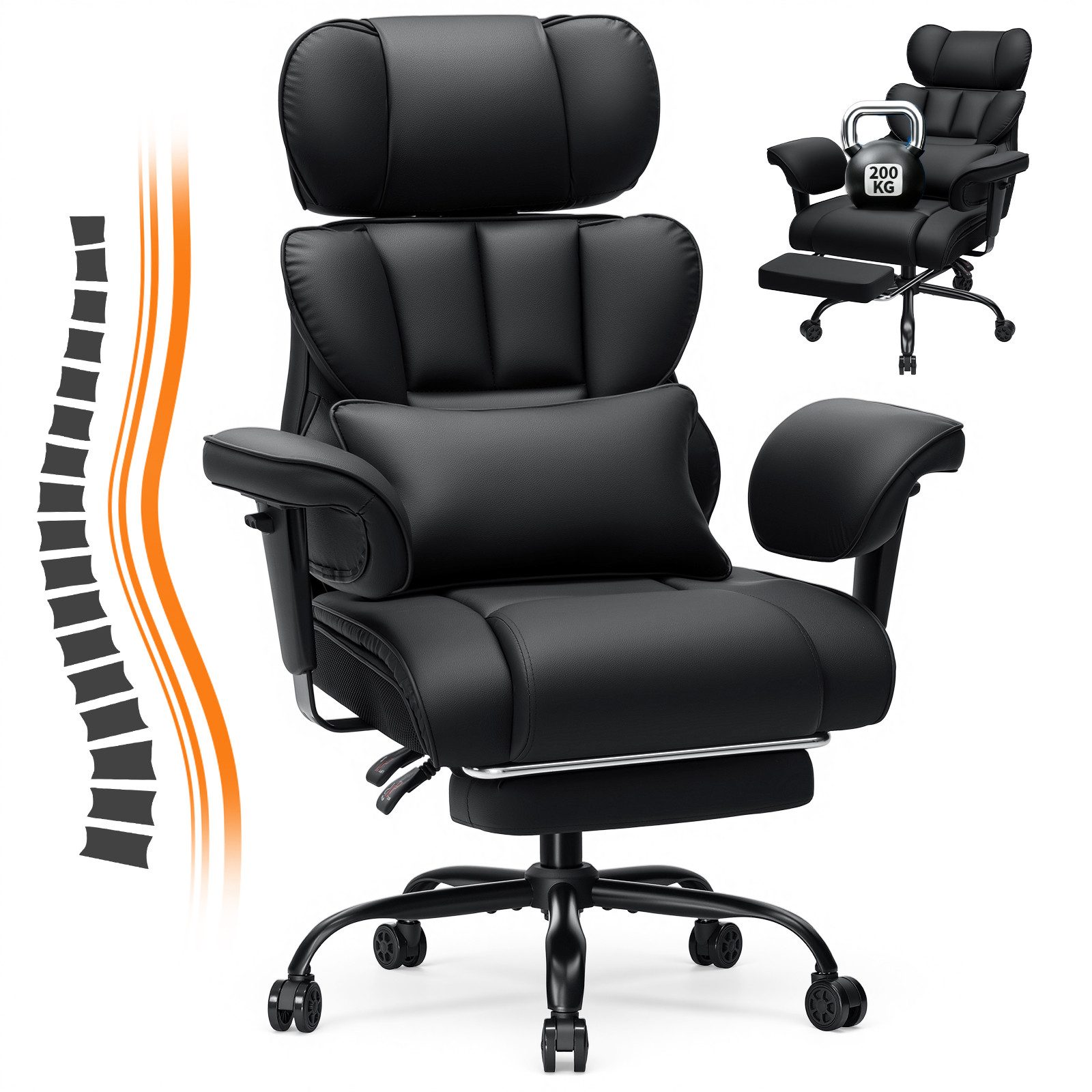 Hoffree Drehstuhl XXL Ergonomischer Bürostuhl Gaming-Stuhl Kunstleder, mit Fußstütze, verstellbarer Kopf- & Armlehnen, Max bis 200 kg