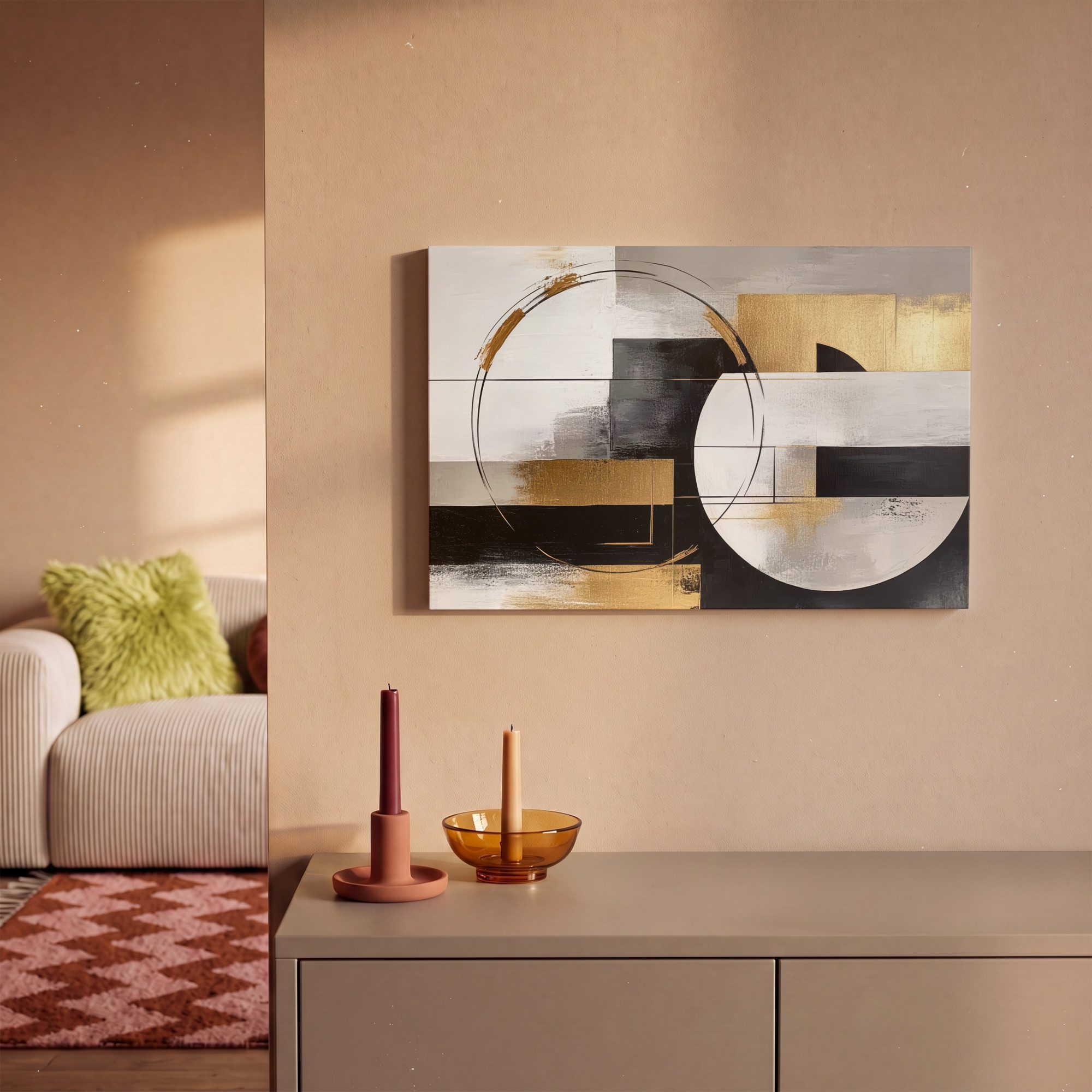 OneMillionCanvasses® Leinwandbild Abstrakt - Gold - Silber - Formen - Ästhetik, Fotodruck (1 St), Leinwand Bilder Klein, Wand Dekoration Aesthetic 30x20 cm – Bild 2 von 5