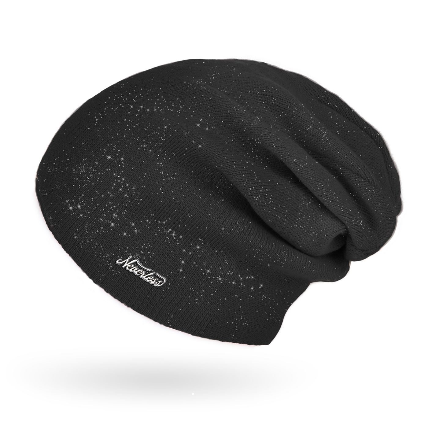 Neverless Strickmütze Damen Mütze Herbst Strick-Beanie ungefüttert Feinstrick Glitzer