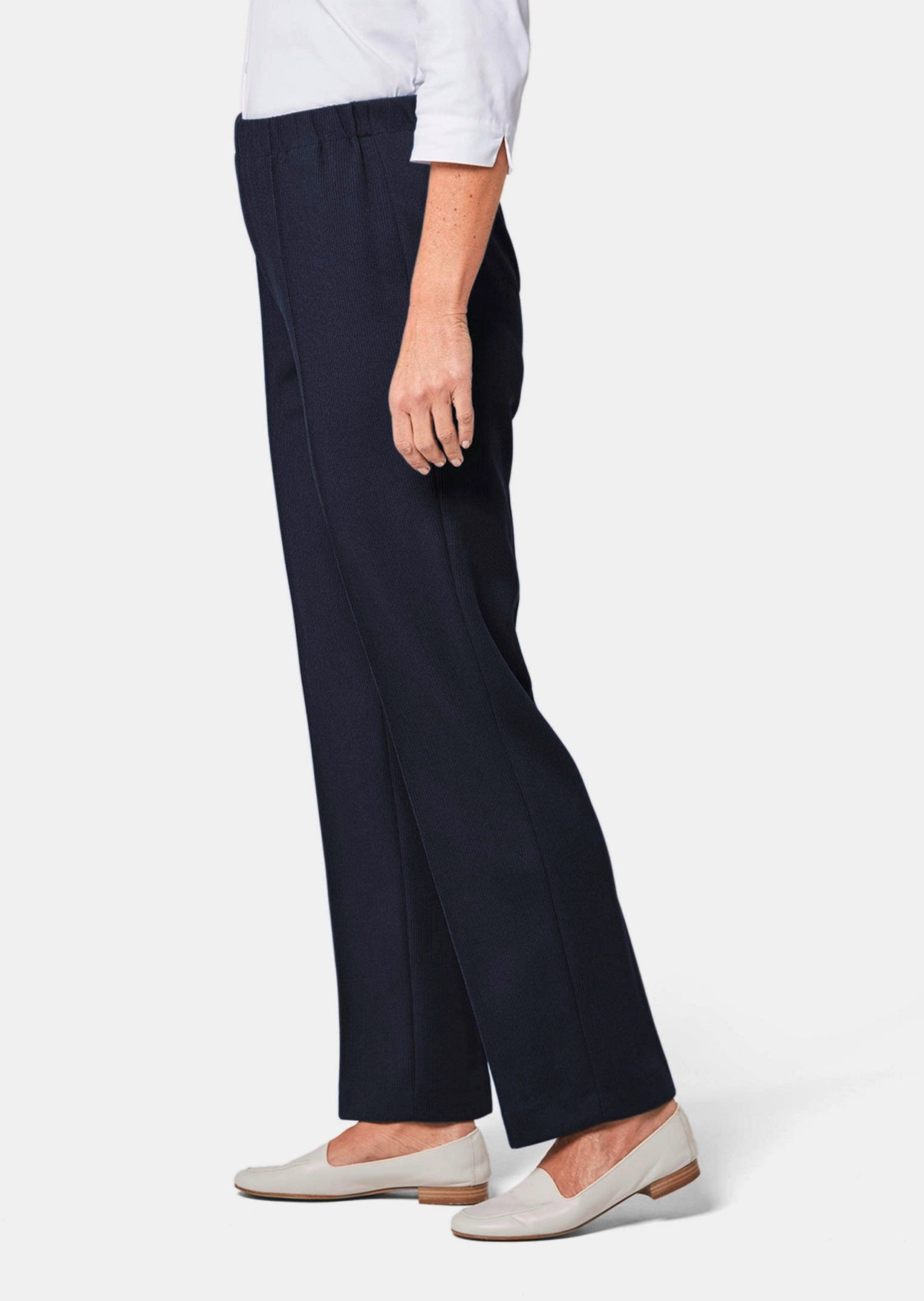 GOLDNER Schlupfhose Rippenhose mit Biesen Bequeme Stretchhose mit Schlupfbund und Knöchellänge