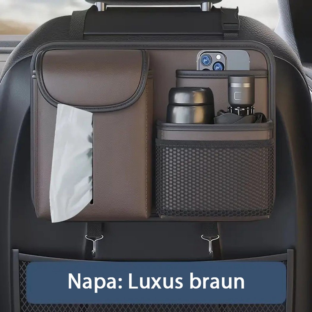 TUABUR Auto-Rückenlehnentasche Leder-Aufbewahrungstasche für Autositzlehne, Auto-Aufbewahrungsbox braun