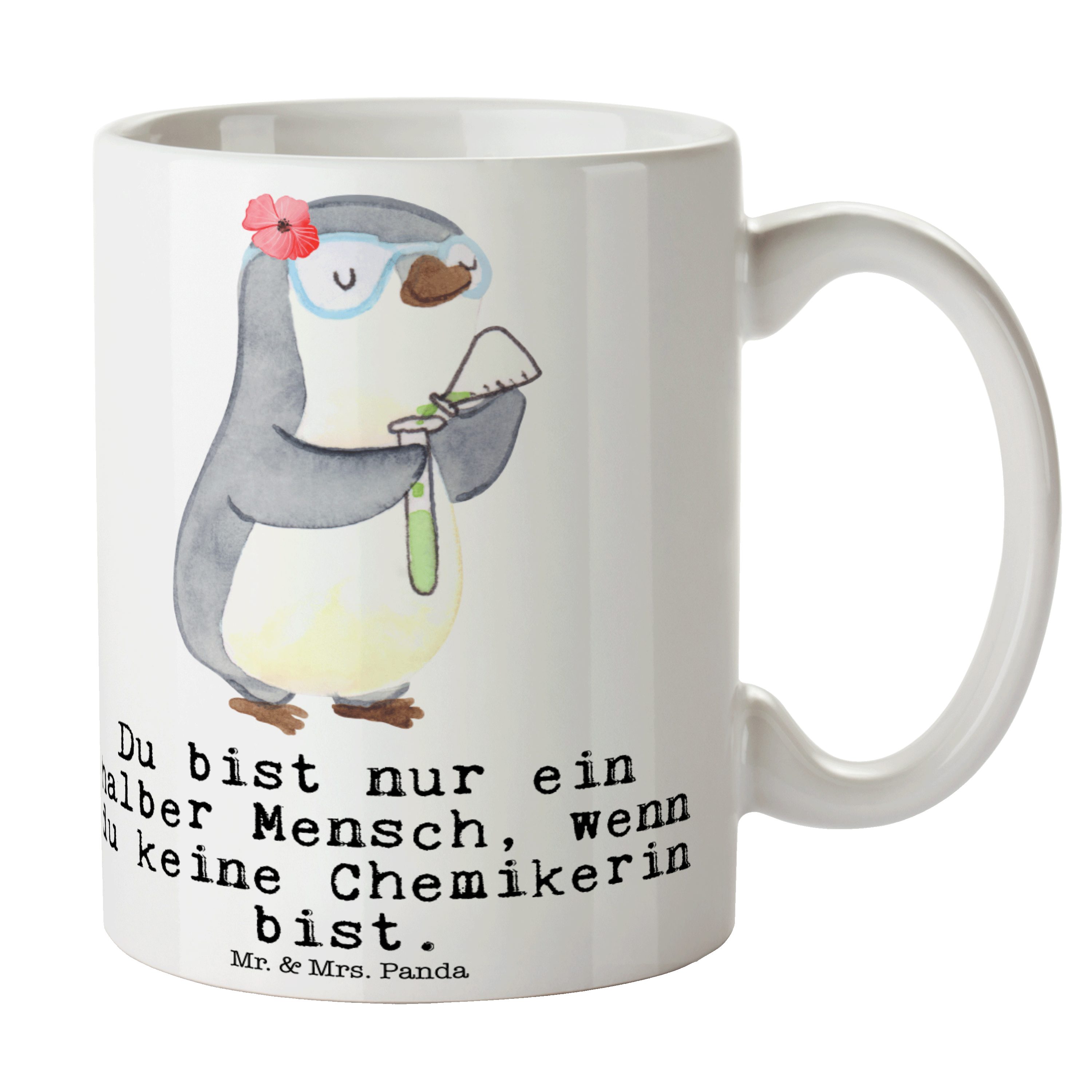 Mrs. Keramik Mr. Naturwissenschaftlerin, - Herz & Geschenk, Chemikerin Becher, Tasse Weiß mit Panda -