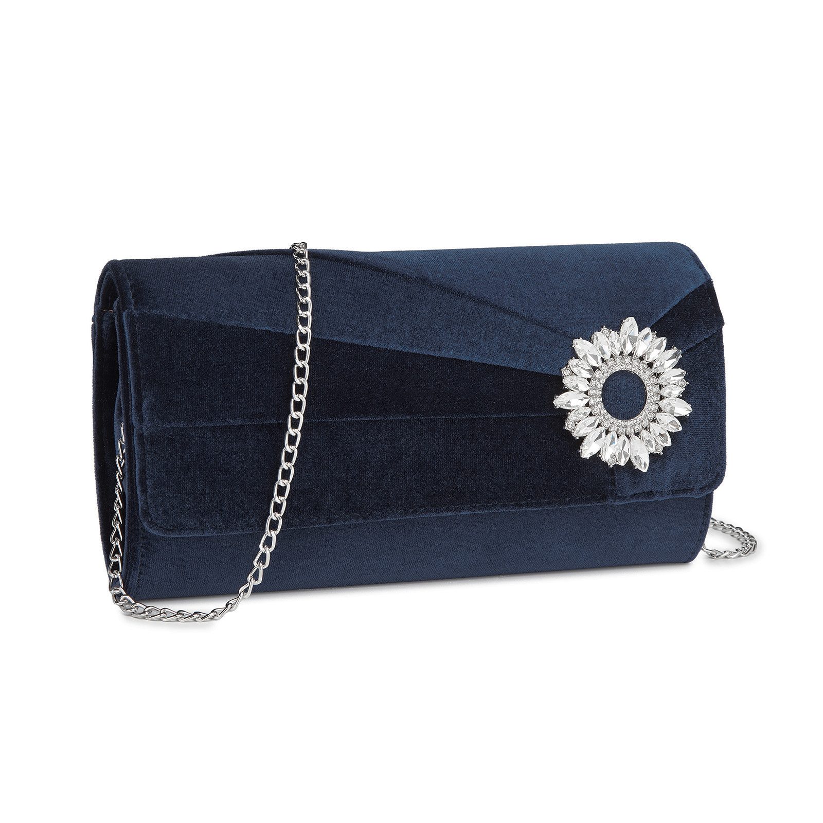 Clutch Damen, Elegante Abendtasche mit Strass-Verzierung & Kette