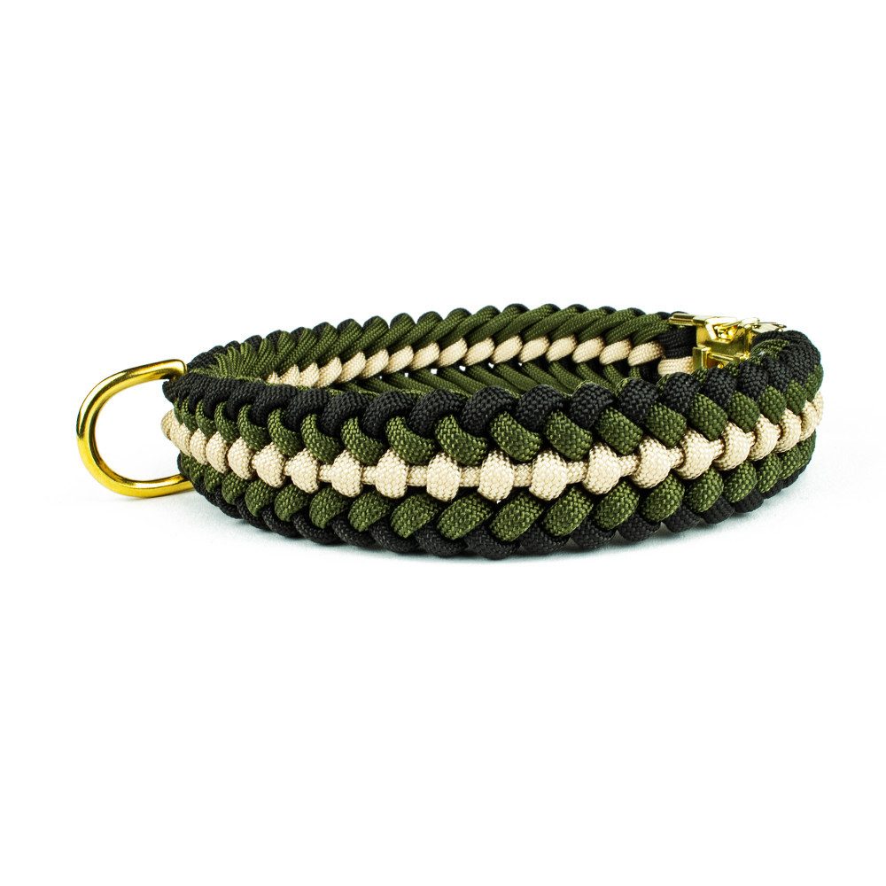Tierluxe Hunde-Halsband Leo, Steckschnalle Schwarz, Paracord, Handgemacht, Schnellverschluss