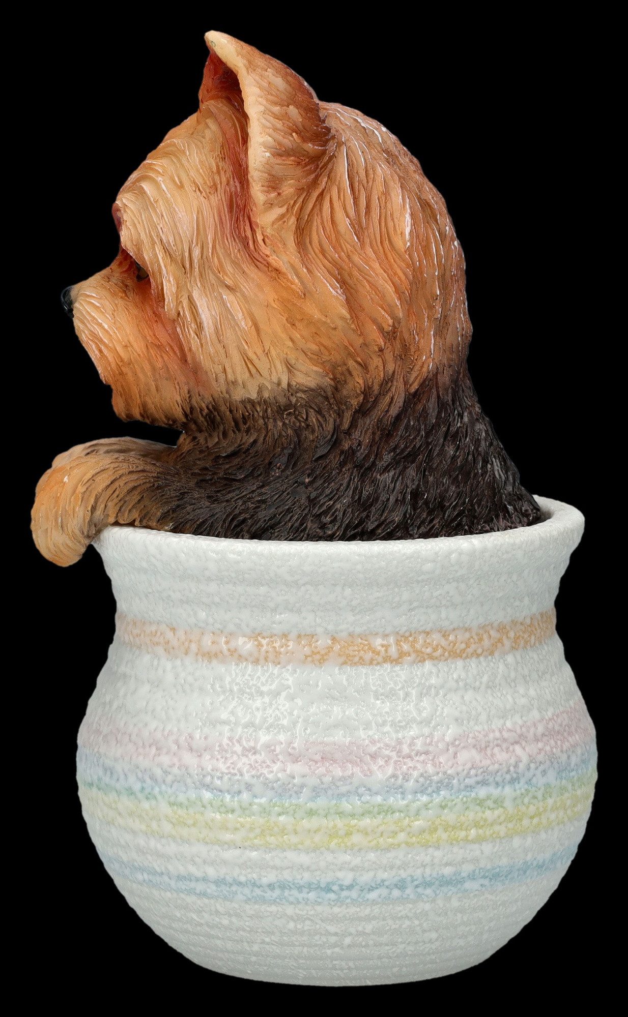 Figuren Shop GmbH Tierfigur Hunde Figur - Yorkshire Terrier im Topf - Dekofigur Deko Tierfigur