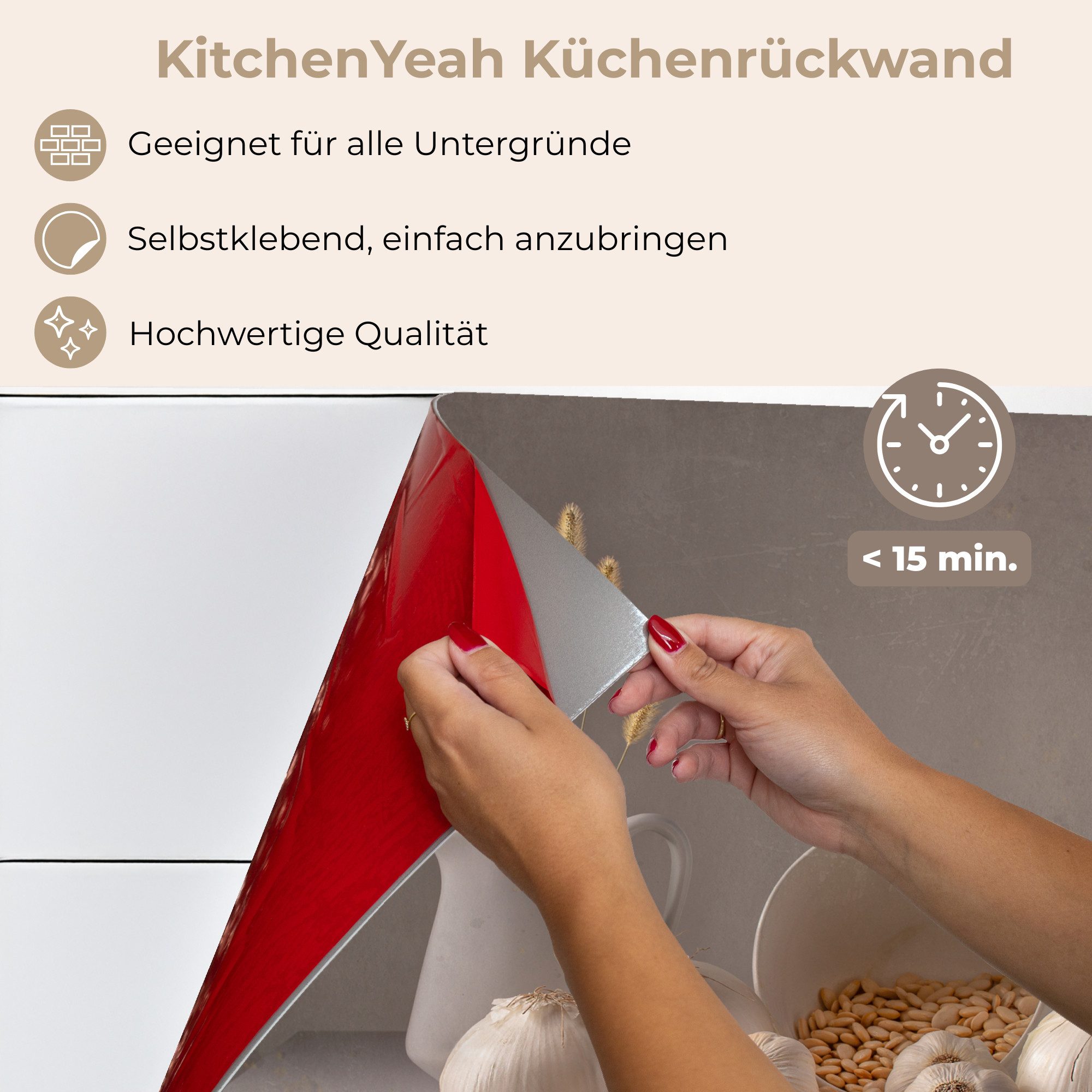 KitchenYeah Küchenrückwand selbstklebend Zwiebeln - Stilleben - Weiß - Beige, (1-tlg), Spritzschutz, Küche, Rückwand, Küchenwand, Küchenfront, 80x60 cm