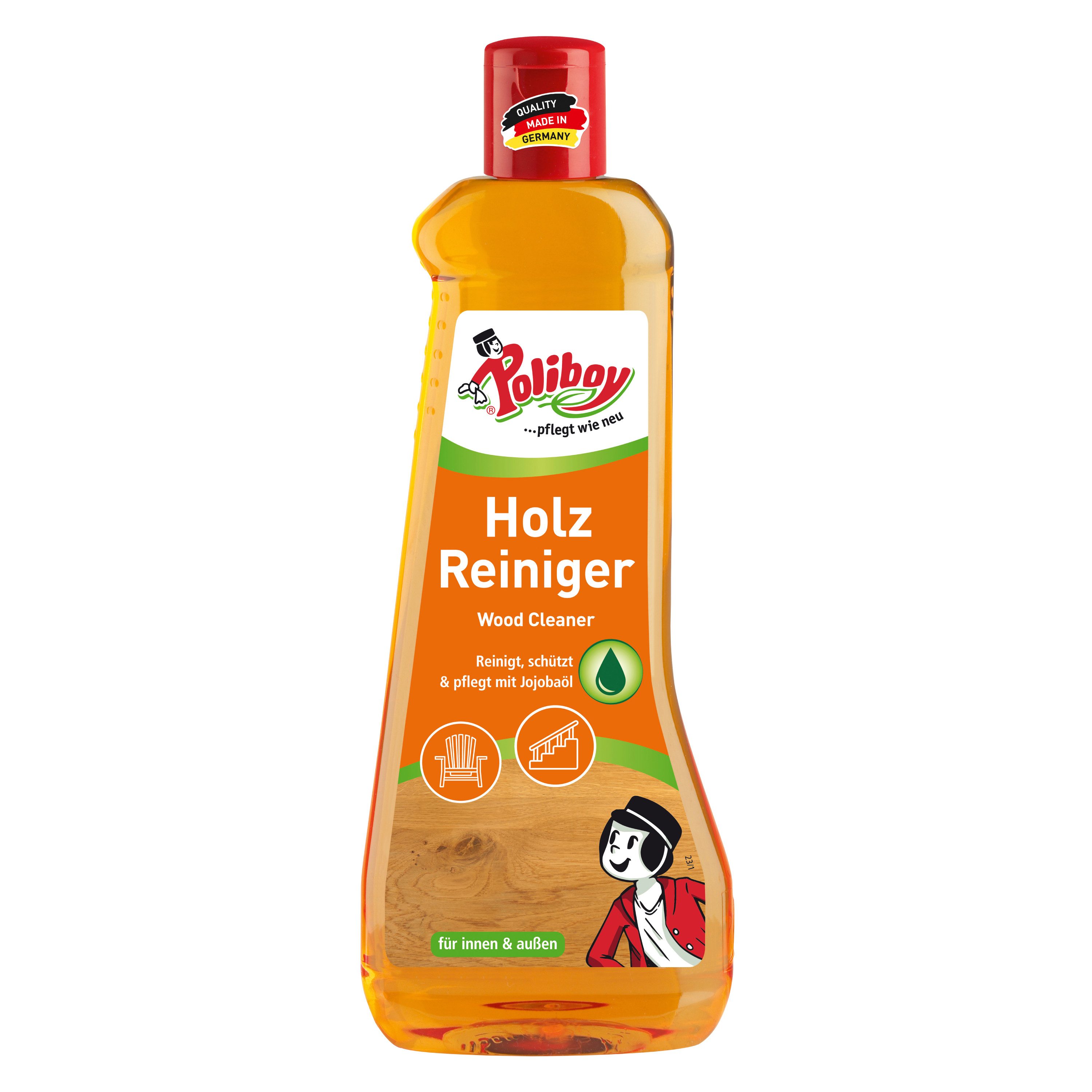 poliboy Holz Reiniger Konzentrat - 500 ml - für Holzflächen jeder Farbe Reinigungskonzentrat (kraftvolle Reinigung und sanfte Pflege - Made in Germany)