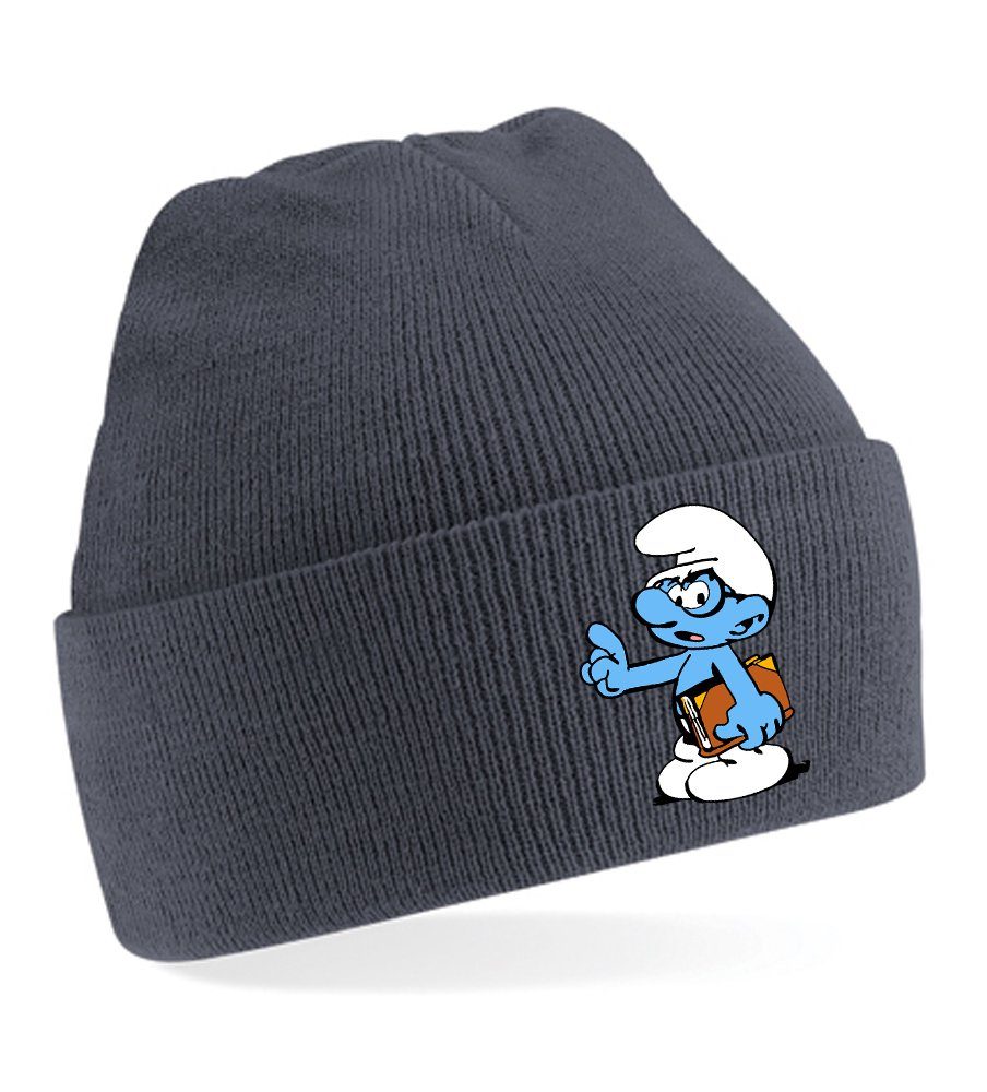 Blondie & Brownie Beanie Unisex Erwachsenen Mütze Schlaubi Schlumpf Buch Schlümpfe Grau