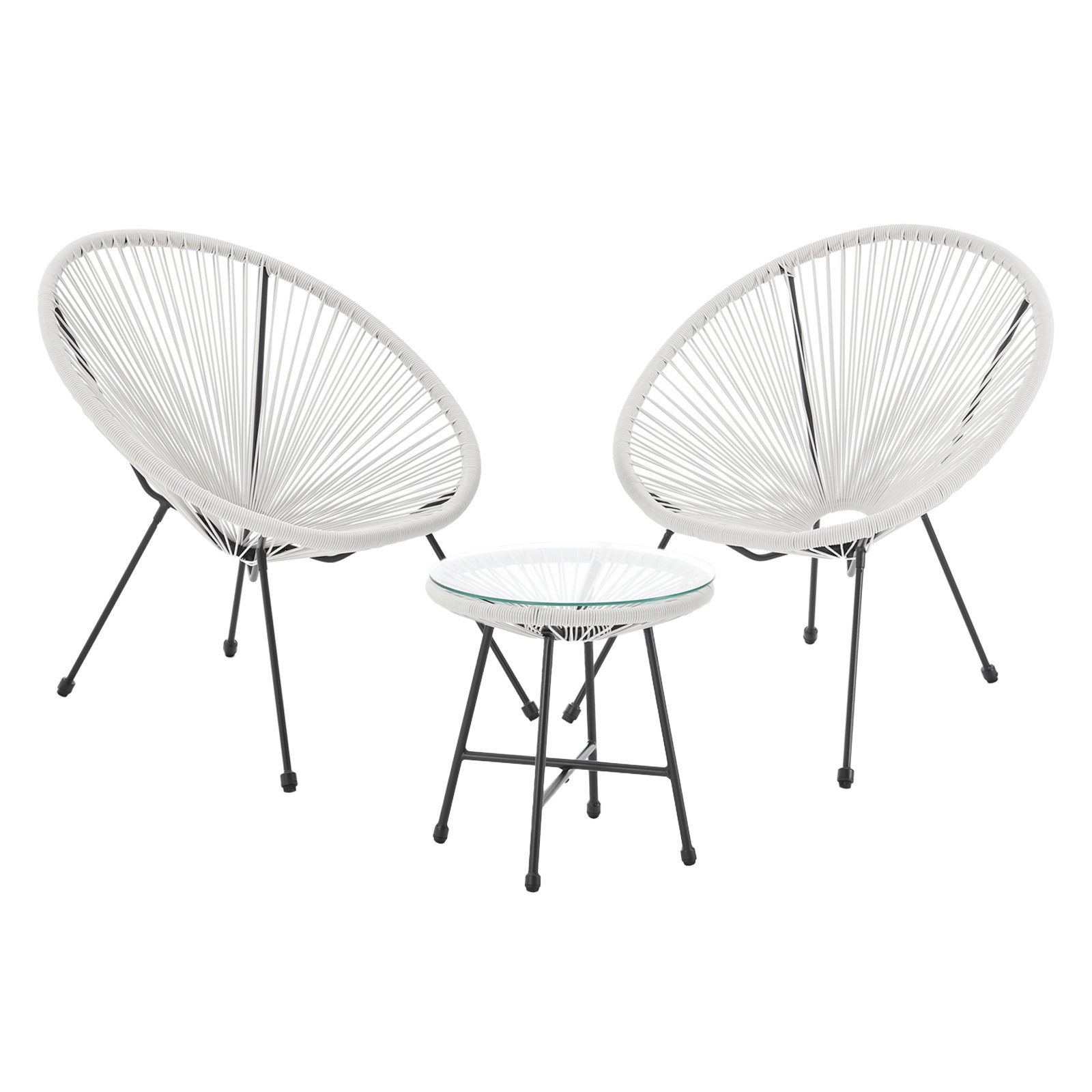 SVITA Balkonset BALI, (Set, Set aus 2x Sessel, 1x Tisch), Garten-Möbel Set, Sitzgruppe, Terrasse, Polyrattan, Weiß