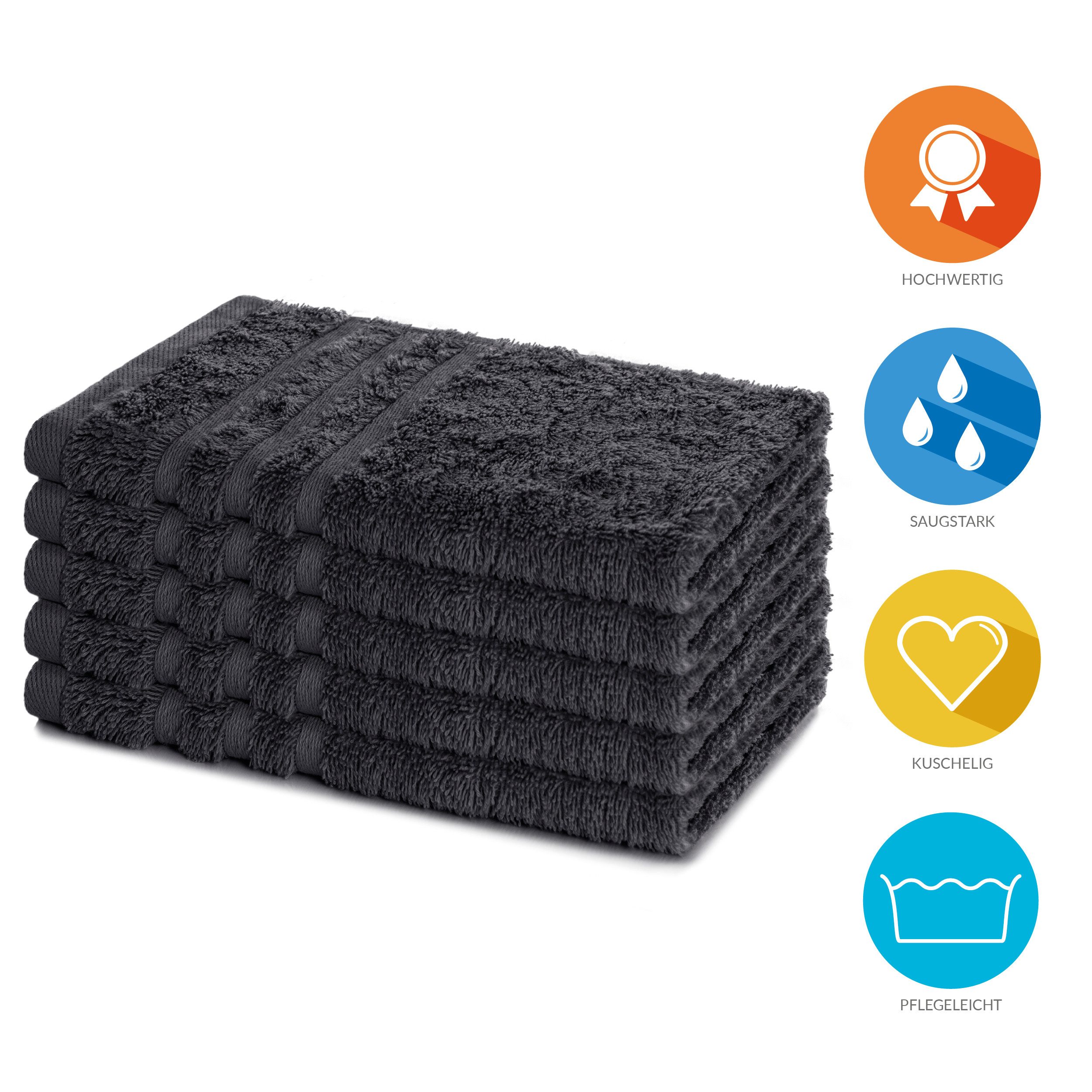 Lavea Gästehandtuch 5er Set Gästehandtücher, Elena Frottee, 30x50 cm Gästetuch, 100% Baumwolle (5er Set), 500 g/m² Frottier, weich & saugstark, pflegeleicht