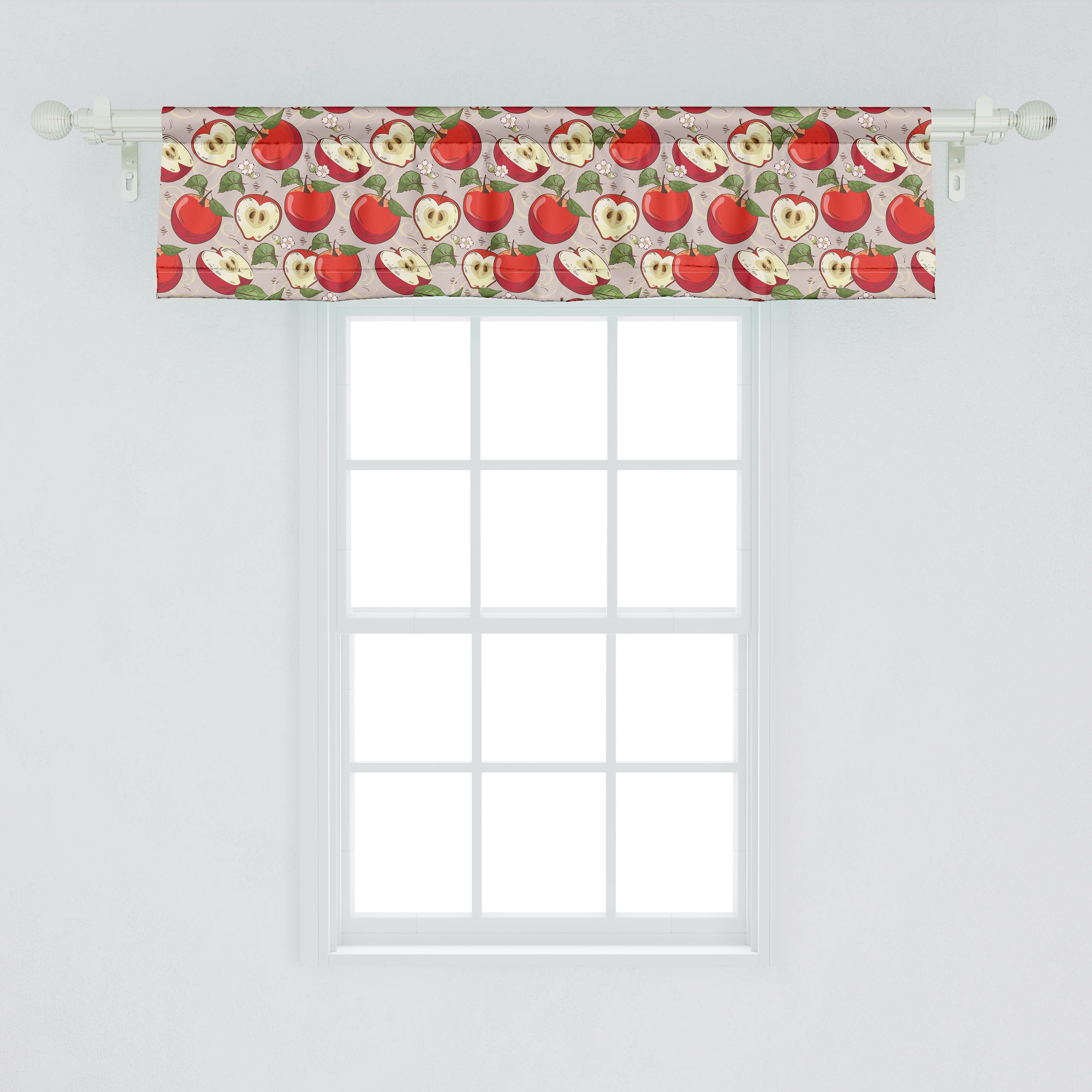 Scheibengardine Vorhang Volant für Küche Frühlings-Apple-Scheiben-Muster Schlafzimmer Dekor Microfaser, mit Stangentasche, Abakuhaus, Früchte