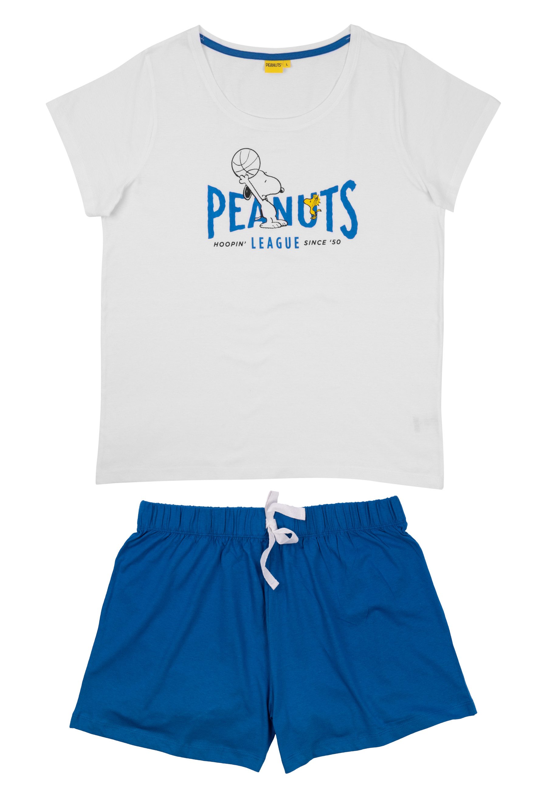 United Labels® Schlafanzug The Peanuts Snoopy Schlafanzug Damen - Pyjama Set Kurzarm Weiß Blau