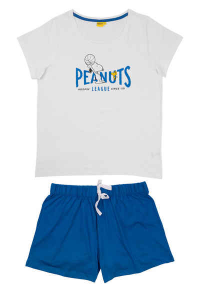 United Labels® Schlafanzug The Peanuts Snoopy Schlafanzug Damen - Pyjama Set Kurzarm Weiß Blau