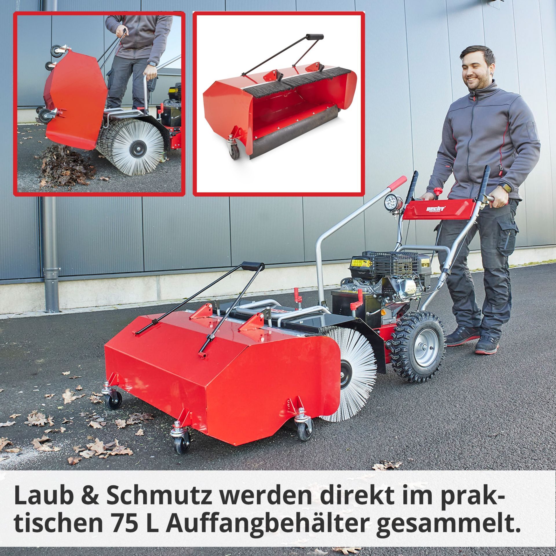Hecht 8680 SE petrol sweeper with collection container and snowplow, 80.00 cm working width, (3-piece), 6.5 hp, 196 cm³, LED headlights