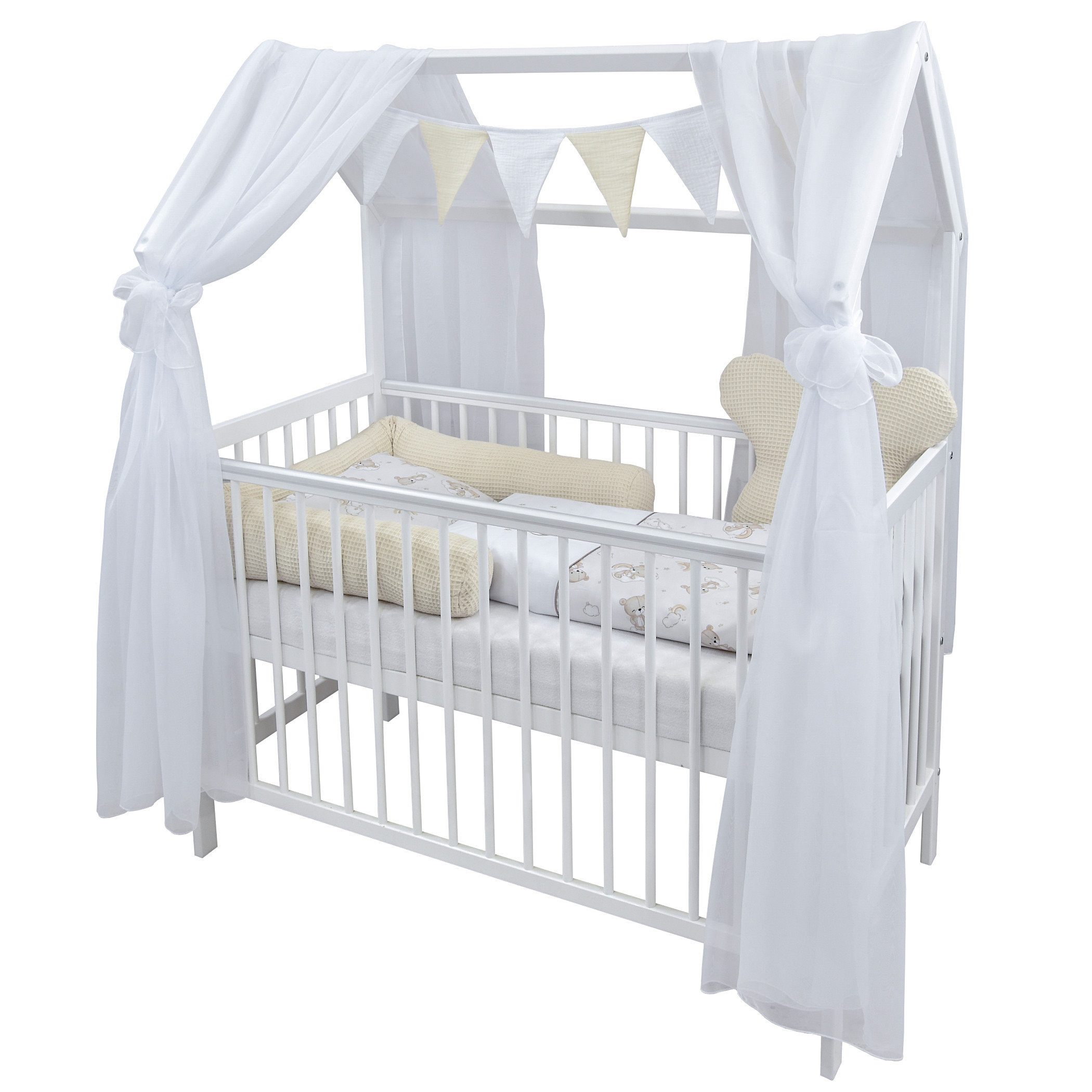 Baby-Delux Komplettbett Hausbett Babybett Komplettset Waffelpique, 12-tlg., günstig online kaufen