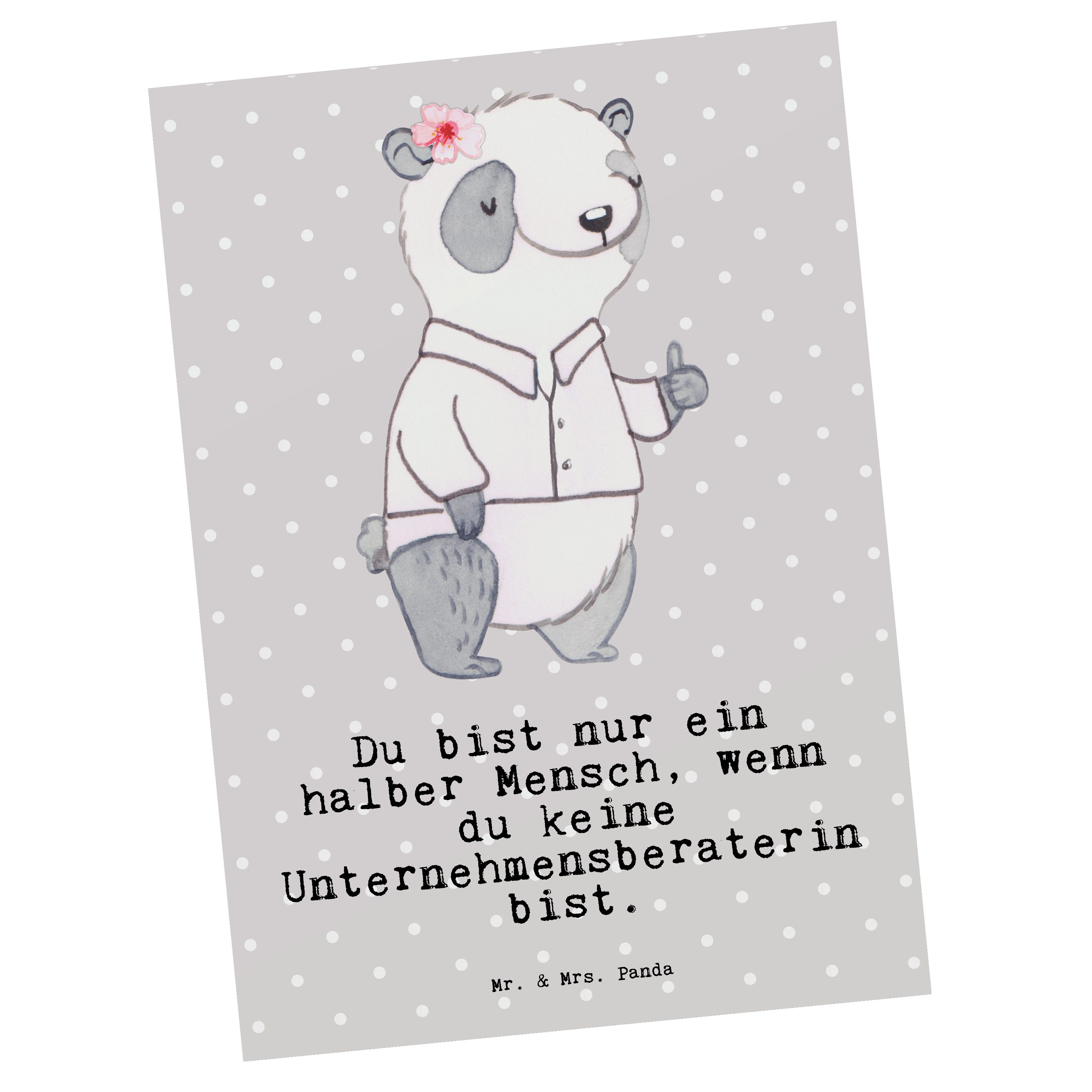 Mr. & Mrs. Panda Postkarte Unternehmensberaterin mit Herz - Grau Pastell - Geschenk, Geburtstags