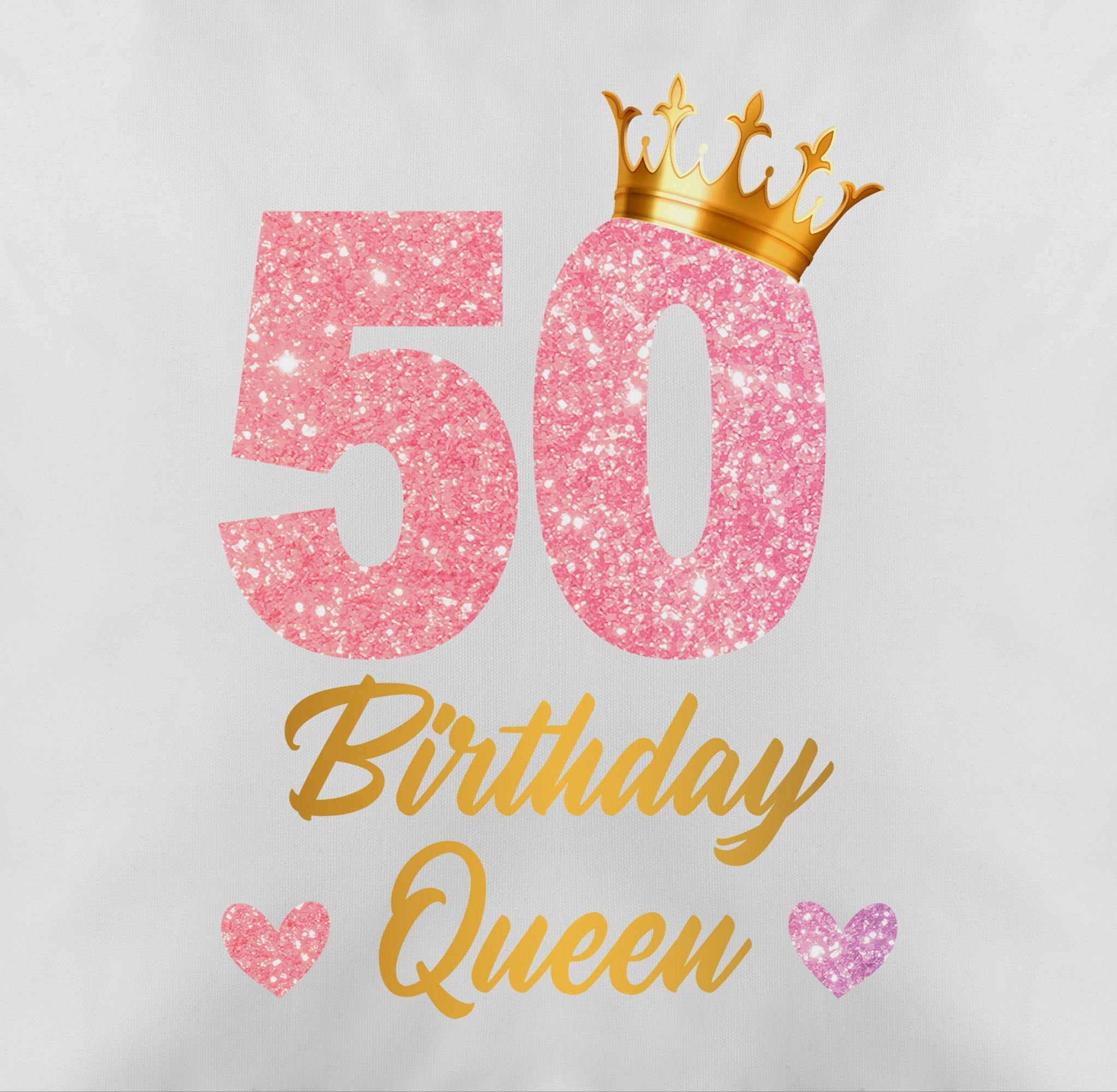 Weiß 50. Kissen Dekokissen 3 Geburtstagsgeschenk 50, Shirtracer Queen Königin 50 Geburtstags Geburtstag Birthday