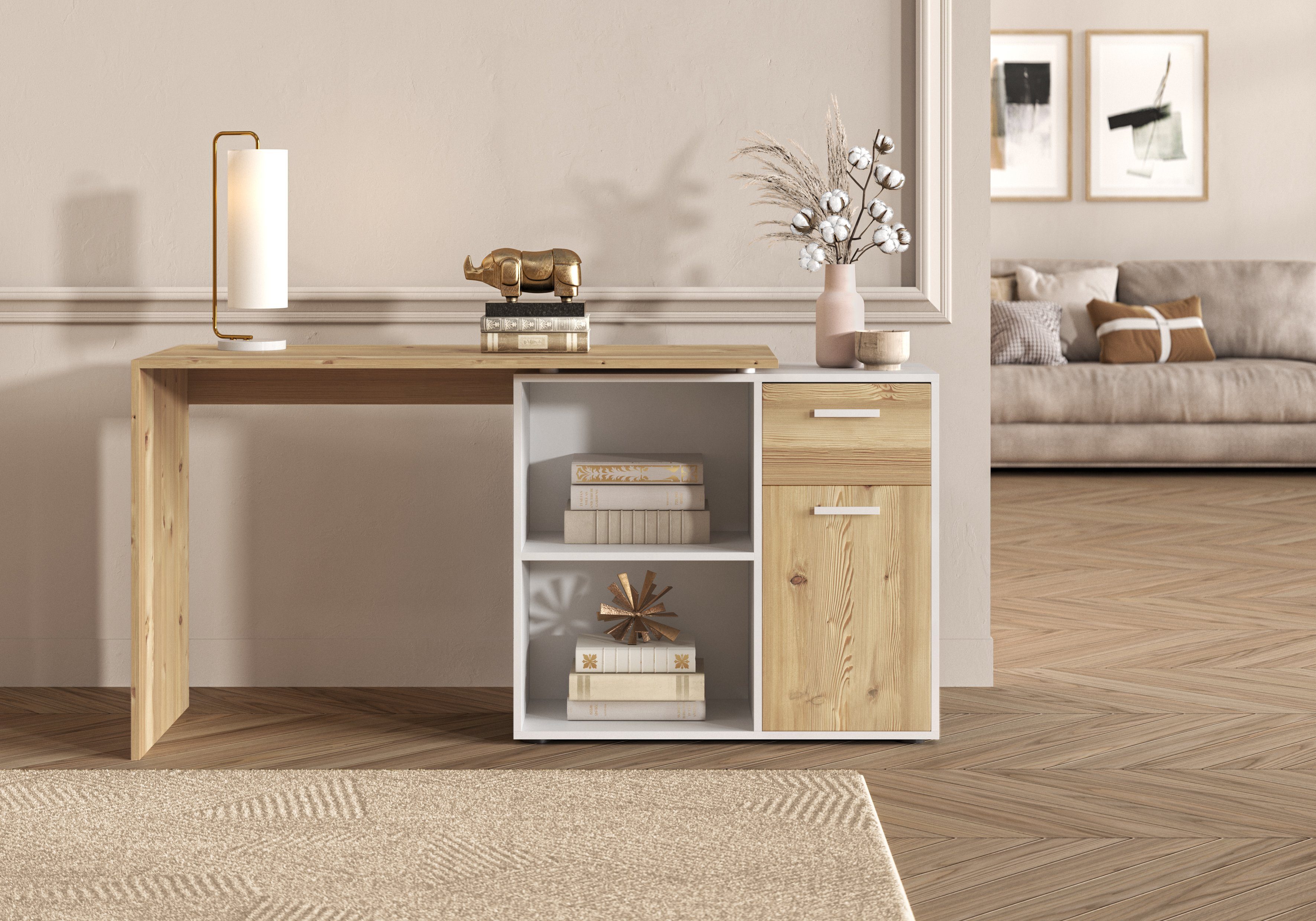FMD Eckschreibtisch AUGSBURG, Schreibtisch/Sideboard m. Stauraum, günstig online kaufen