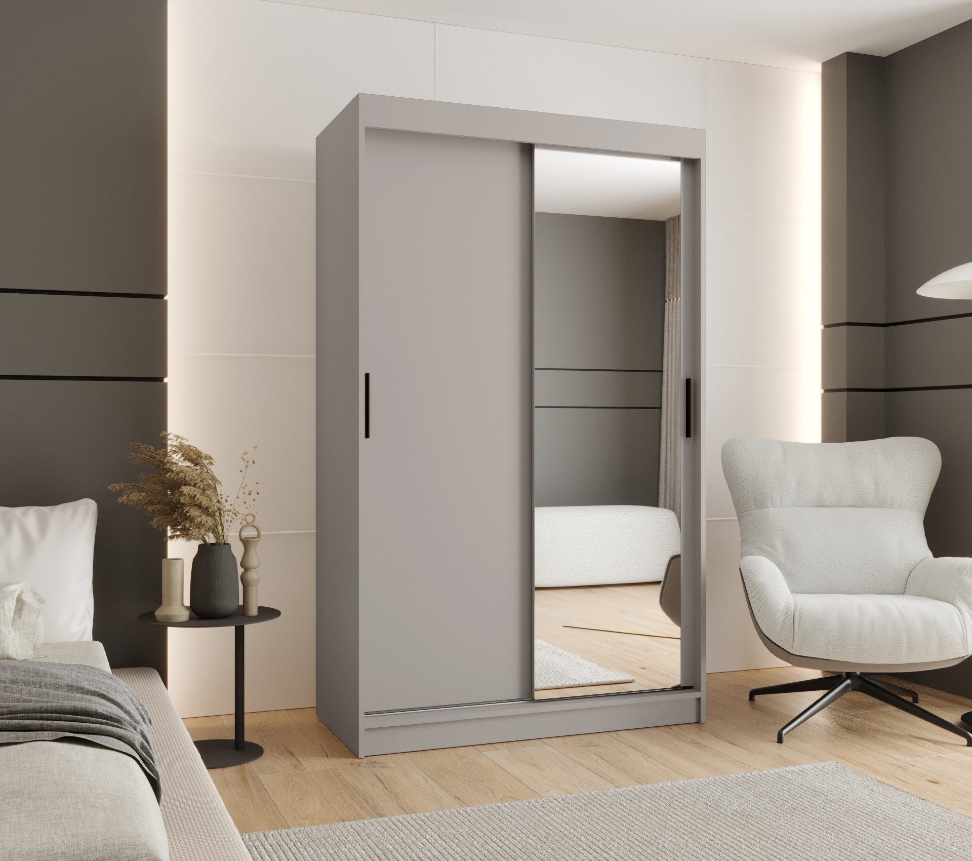 ABIKS MÖBEL Schwebetürenschrank RUBINO T 120 Schlafzimmerschrank mit Schiebetüren Kleiderstange Regale