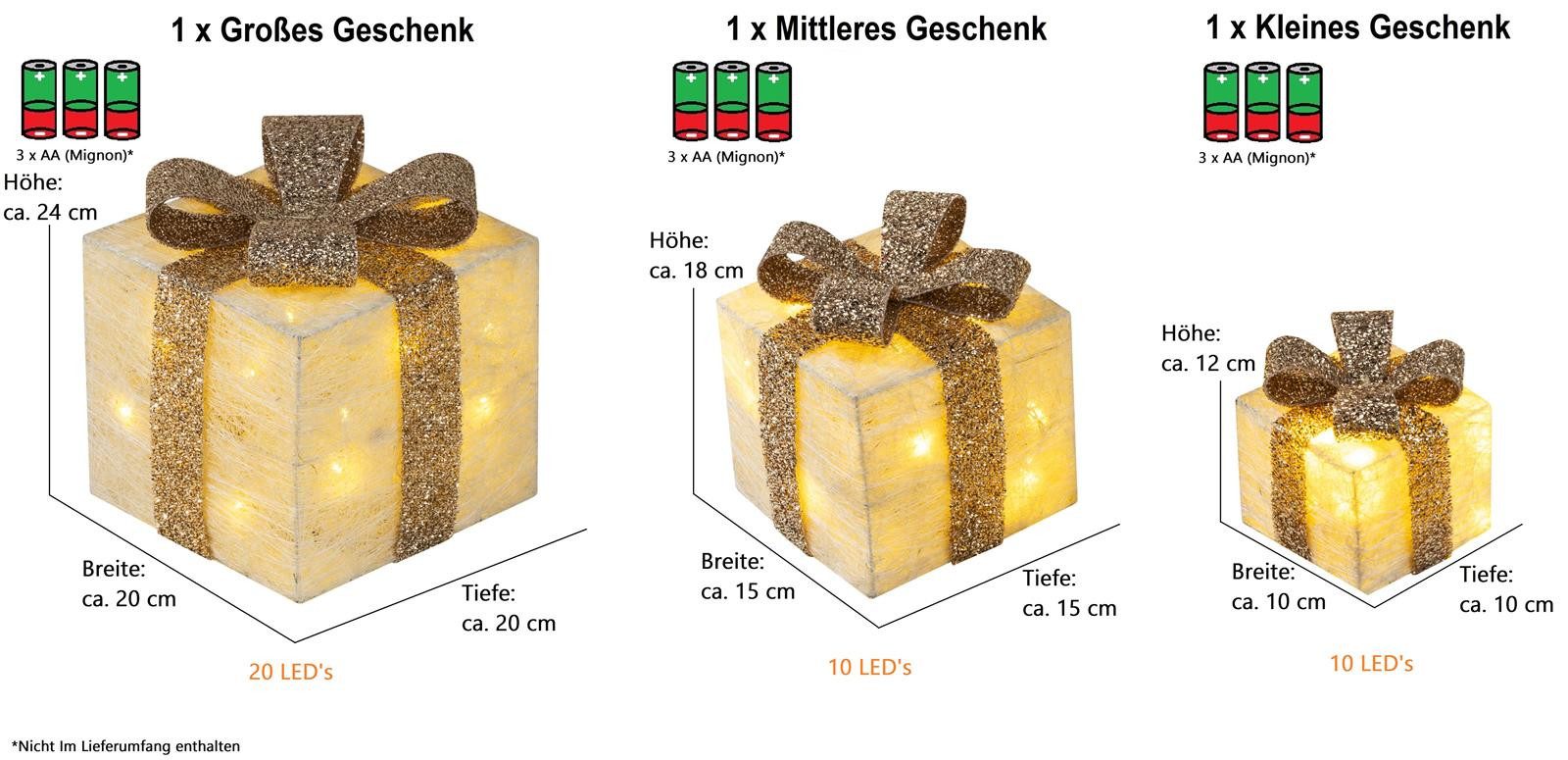 Bambelaa! LED Dekolicht Bambelaa! Led Deko Leucht Geschenk Boxen 3er Set inkl. Timer Funktion, Gelb – Bild 3 von 5