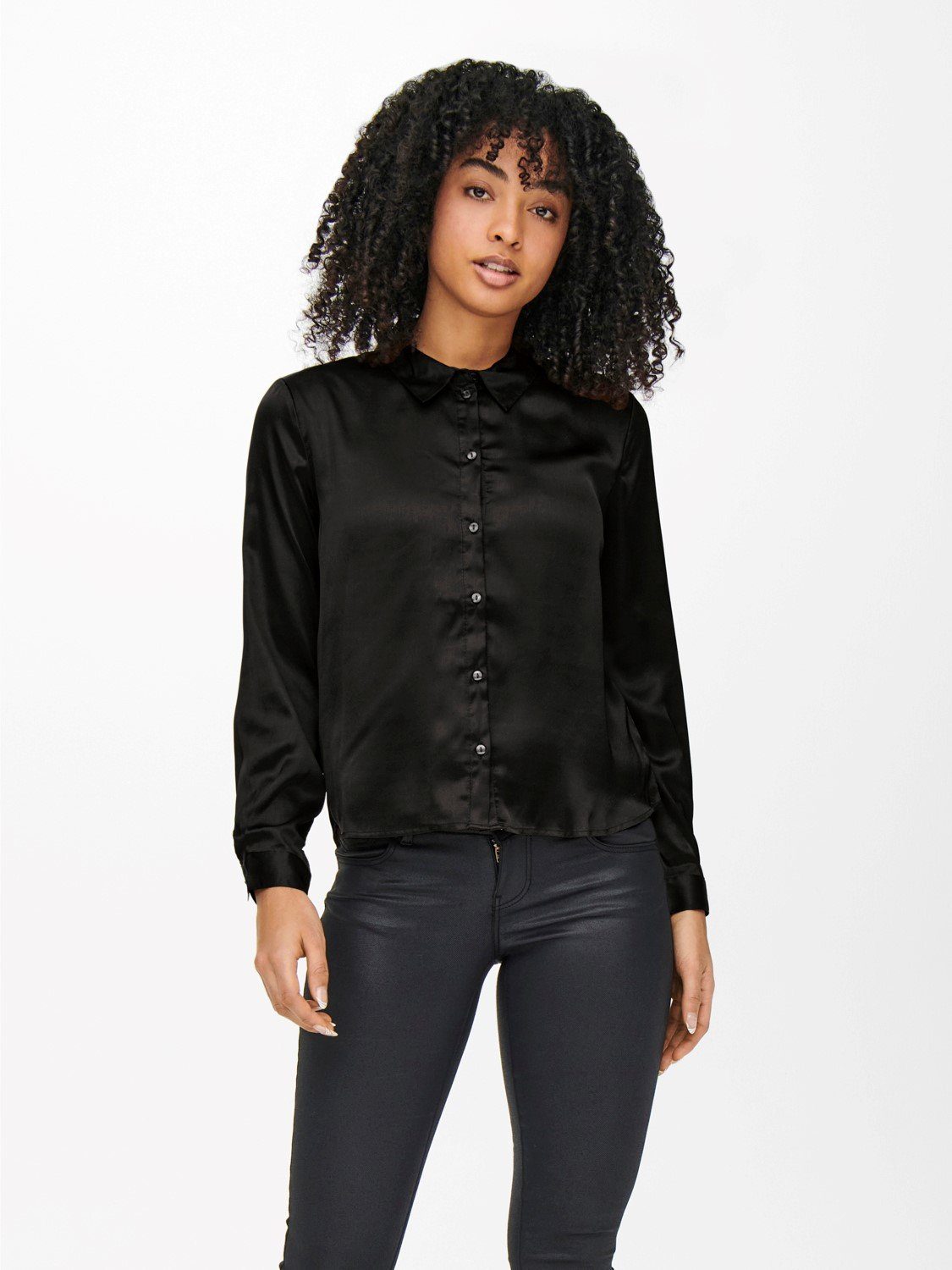 JACQUELINE de YONG Blusenshirt in JDYFIFI Business Satin Tunika Elegante 4470 Schwarz Langarm Hemd Bluse