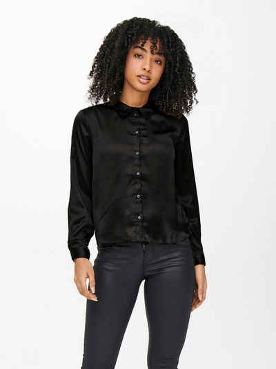 JACQUELINE de YONG Blusenshirt Elegante Satin Bluse Langarm Tunika Hemd Business JDYFIFI 4470 in Schwarz