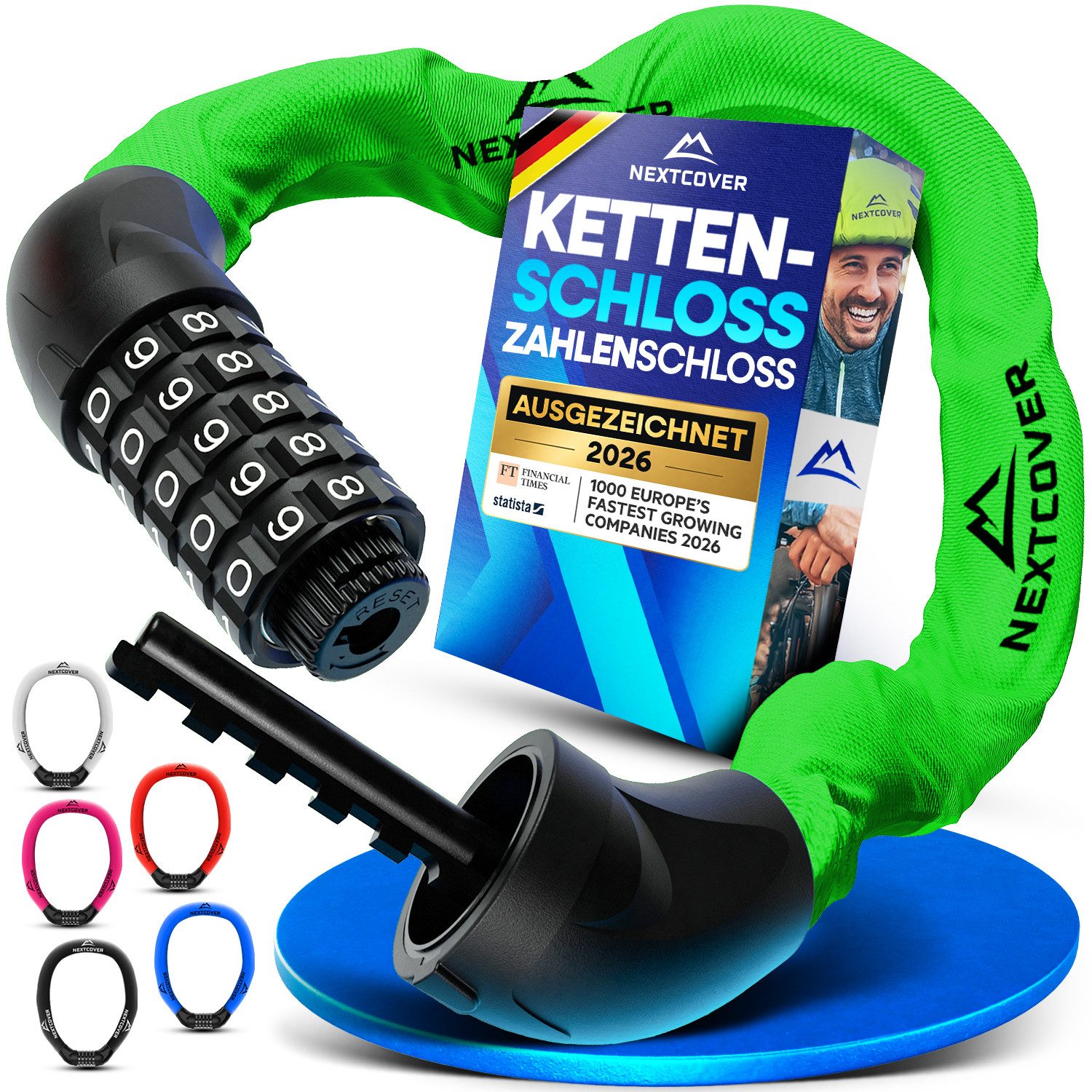 Nextcover Kettenschloss NEXTCOVER® Fahrradschloss LockOne mit Zahlencode oder Schlüssel