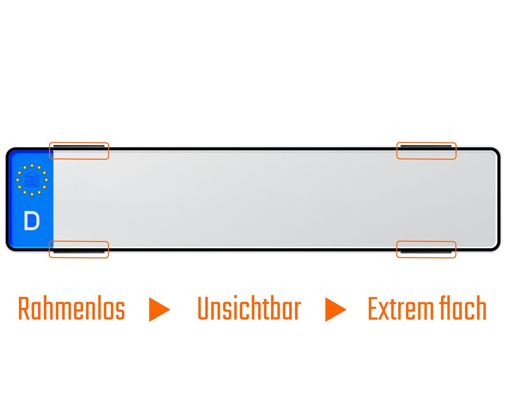 L & P Car Design Kennzeichenhalter für Auto rahmenlos ultra flach unsichtbar, (2 Stück)
