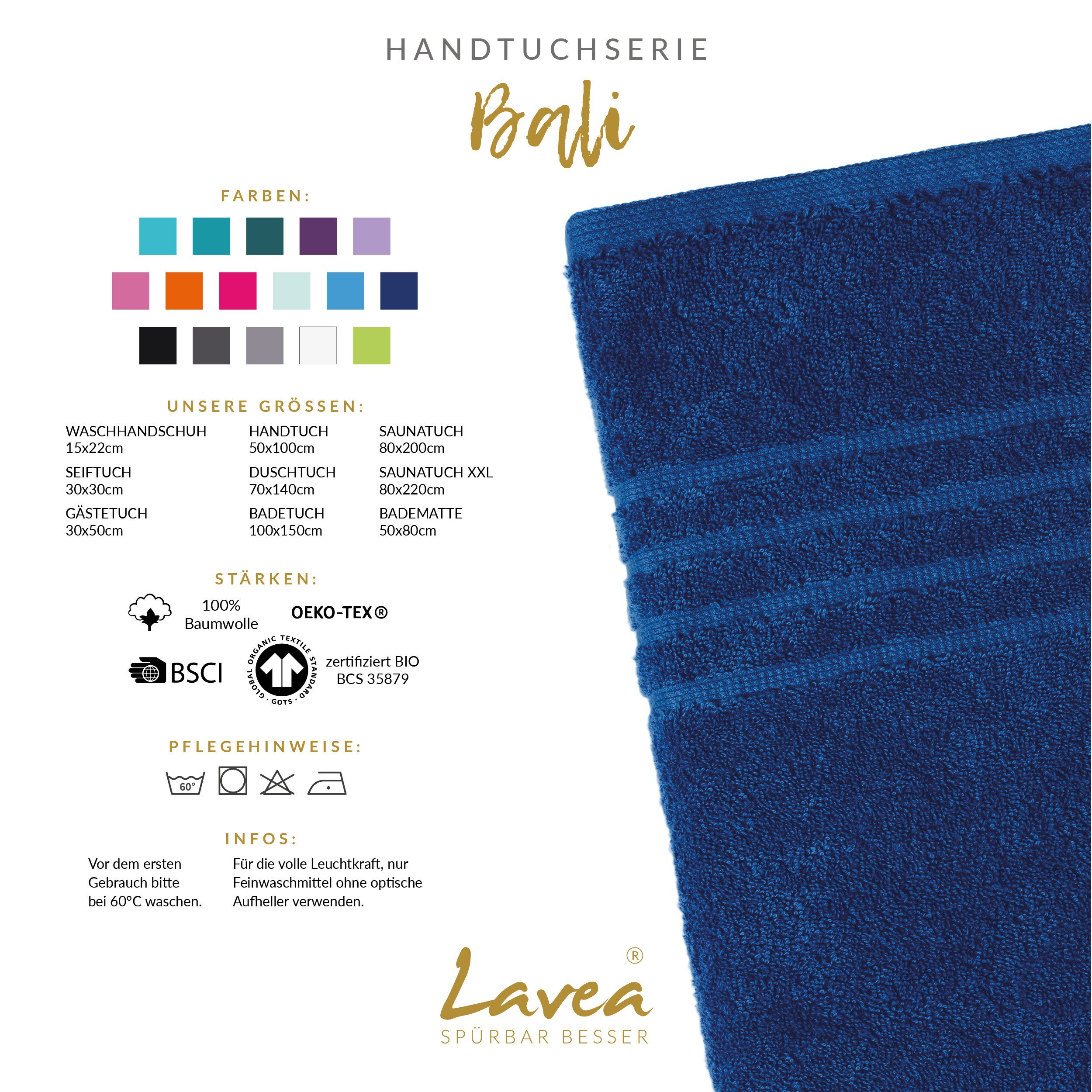 Lavea Handtücher Bali Handtuch 50x100 cm, Sporthandtuch, Fitness-Handtuch, Weiches Bio-Baumwollfrottee (1-St), pflegeleicht, GOTS-zertifiziert, extra saugstark mit 500g/m²