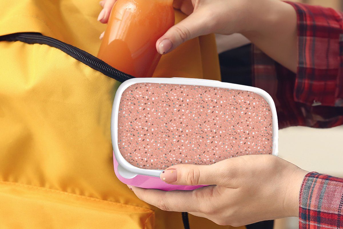 MuchoWow Lunchbox Muster - Terazzo Textur, - Snackbox, Brotdose Kunststoff Mädchen, Brotbox für Kunststoff, (2-tlg), rosa Kinder, Erwachsene