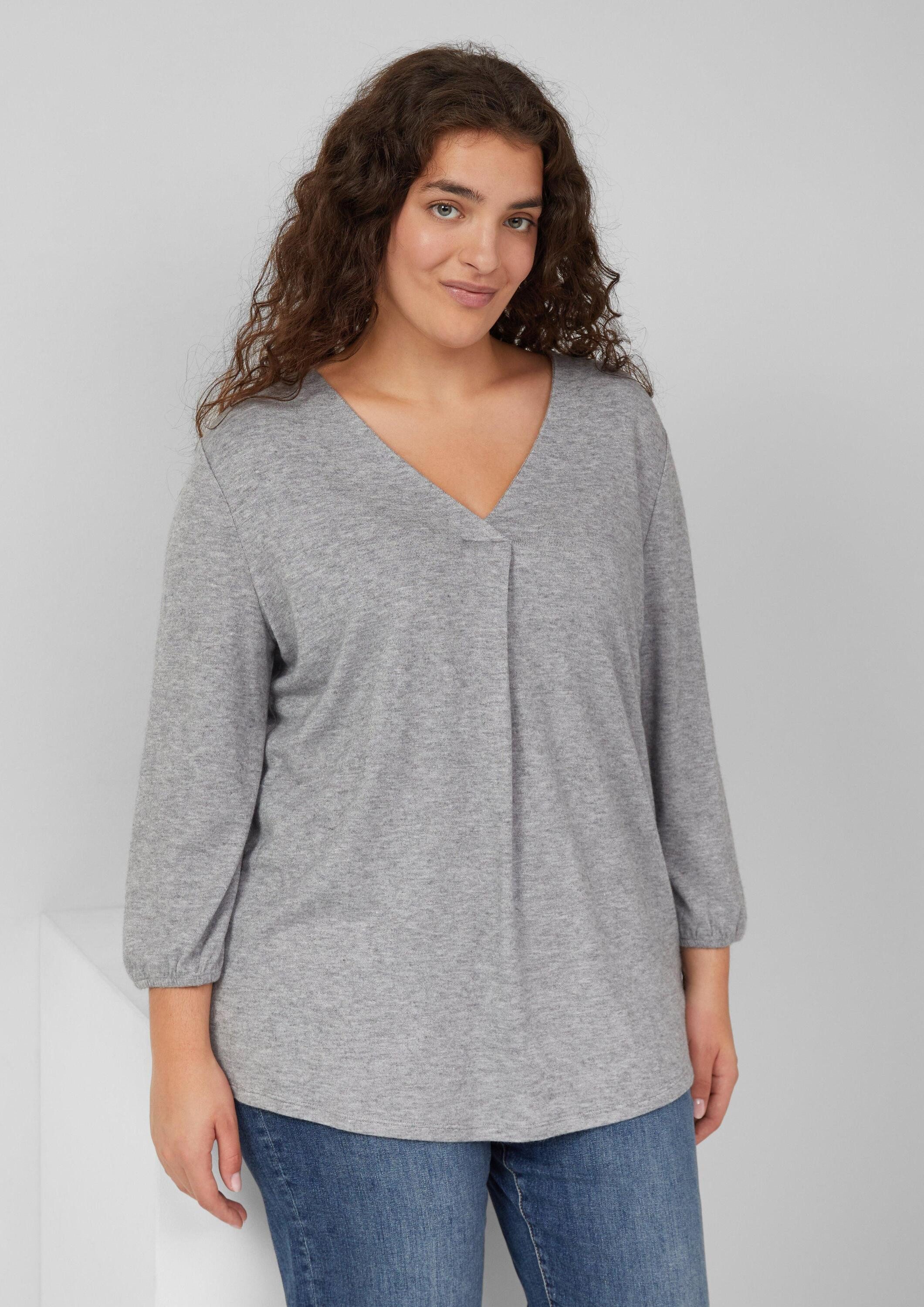 s.Oliver 3/4-Arm-Shirt T-Shirt Meliertes Shirt mit V-Ausschnitt und elastischen Ärmel-Bündchen