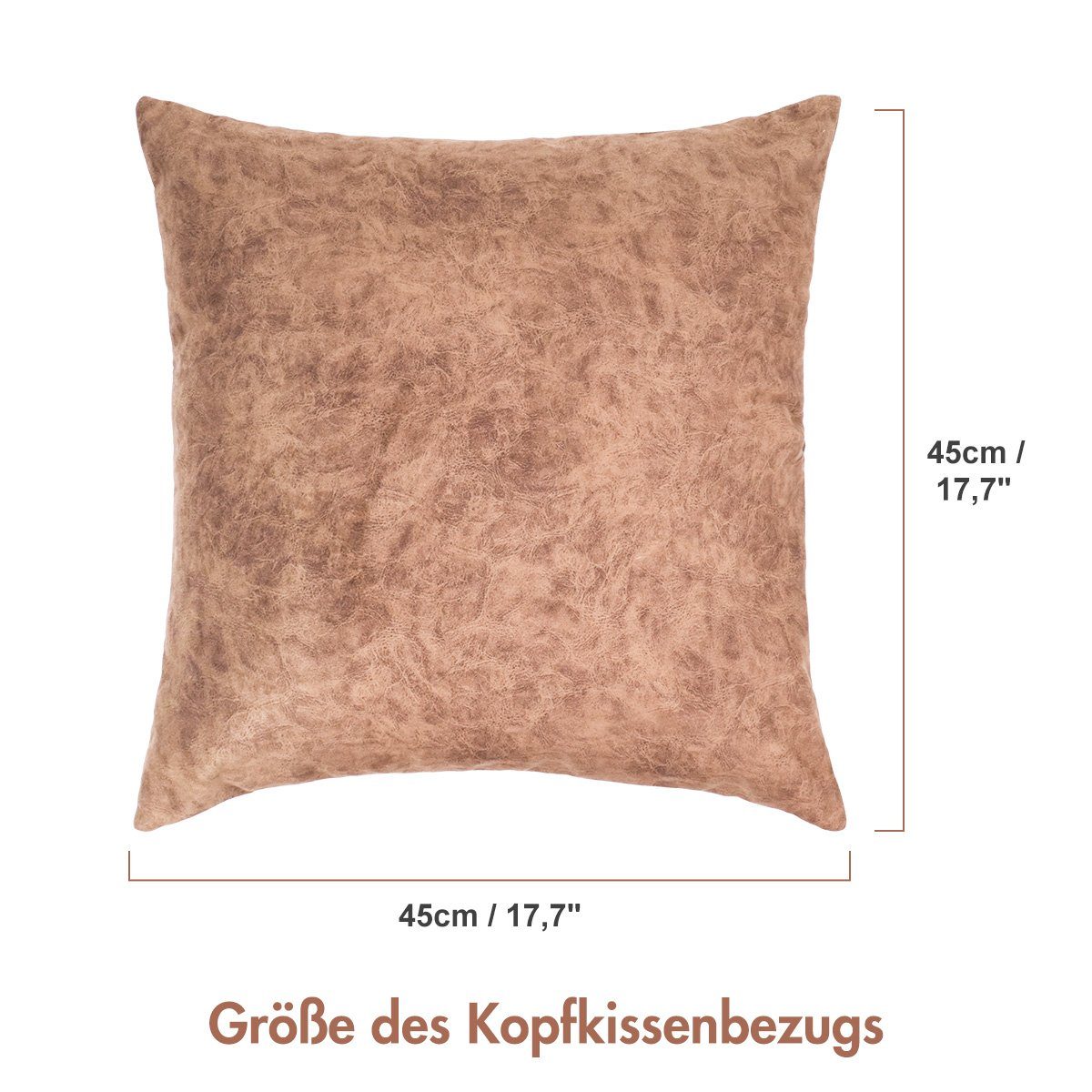 45x45 Reißverschluss ohne MOOHO Kissenhülle 2er, Dekokissen Couchkissen Stück), cm Kissenbezüge Sofakissen, Hochwertiges Füllung mit Altbraun, Weiches (1