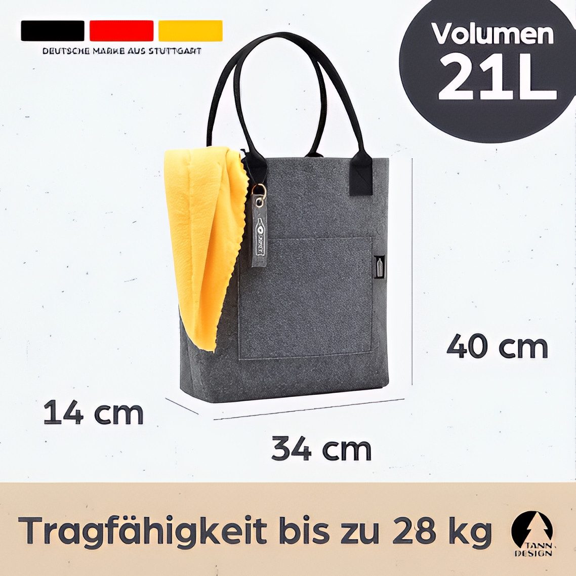 Tanndesign Einkaufsshopper Damen-Shopper Filz Hellgrau recyceltes PET (21L) günstig online kaufen
