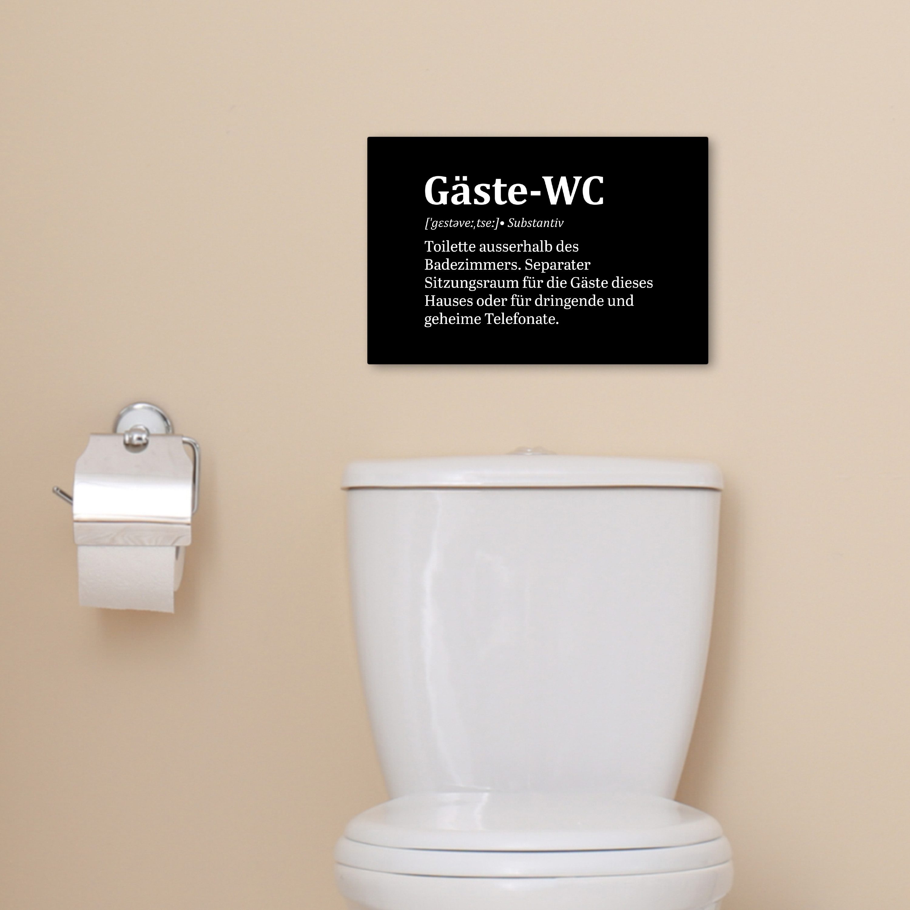 OneMillionCanvasses® Leinwandbild Zitat - Gäste-wc - Definition - Schwarz - Sprüche, Fotodruck (1 St), Bilder für Badezimmer, Bad und Toiletten Deko, Bild WC 30 – Bild 5 von 5
