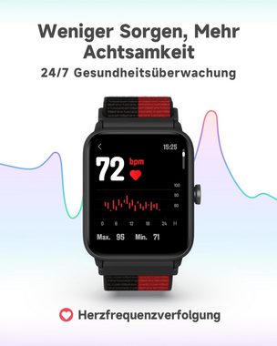 BIGGERFIVE Fitness-Tracker 5ATM Wasserdicht, Puzzle-Spiele, 24/7 Puls Kinder Smartwatch (1,5 Zoll), mit Schrittzähler, Schlaf-Monitor, Wecker für Mädchen