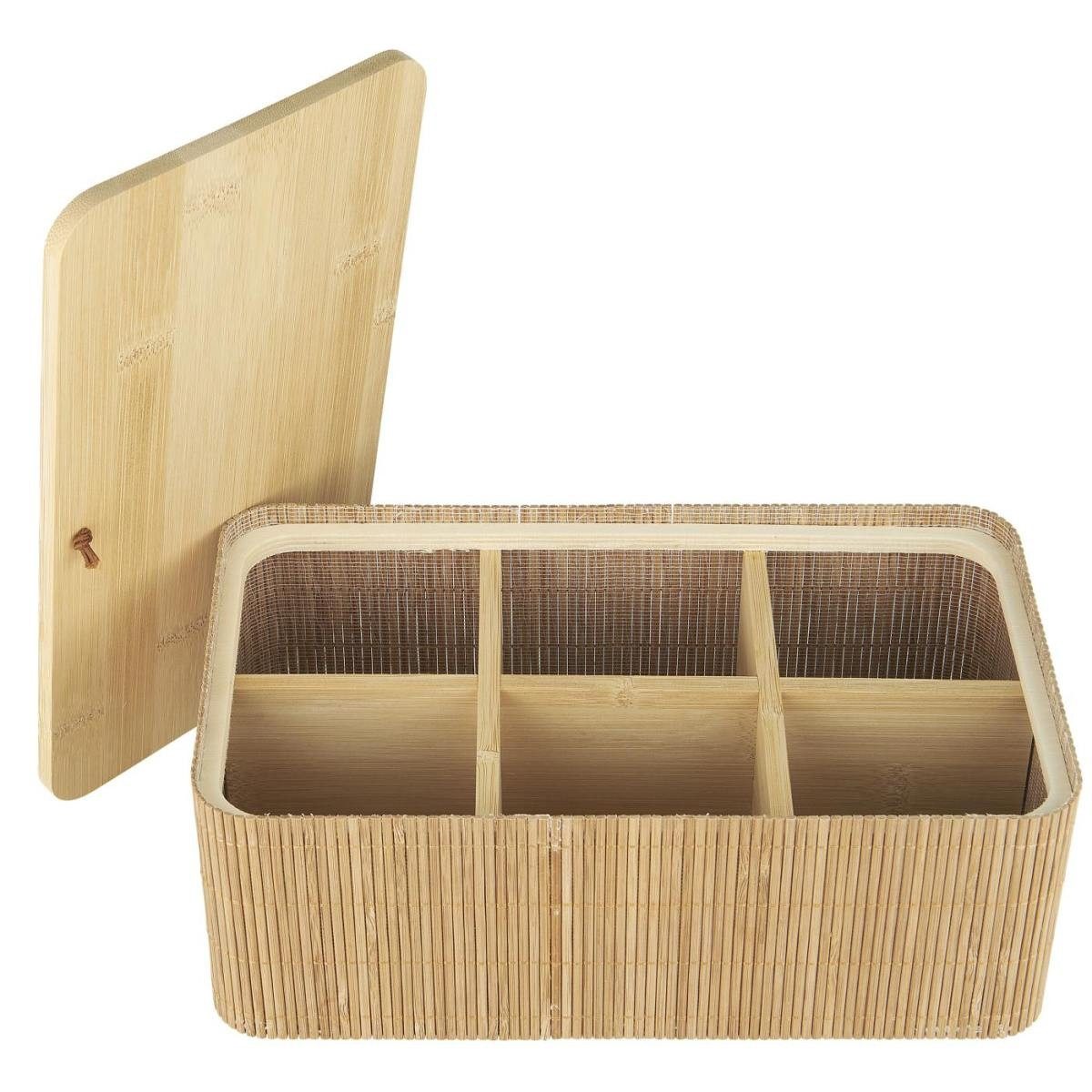 Aufbewahrungskorb Bambus Kiste mit Deckel 6 Fächer 25,5x15x9,5cm Deko