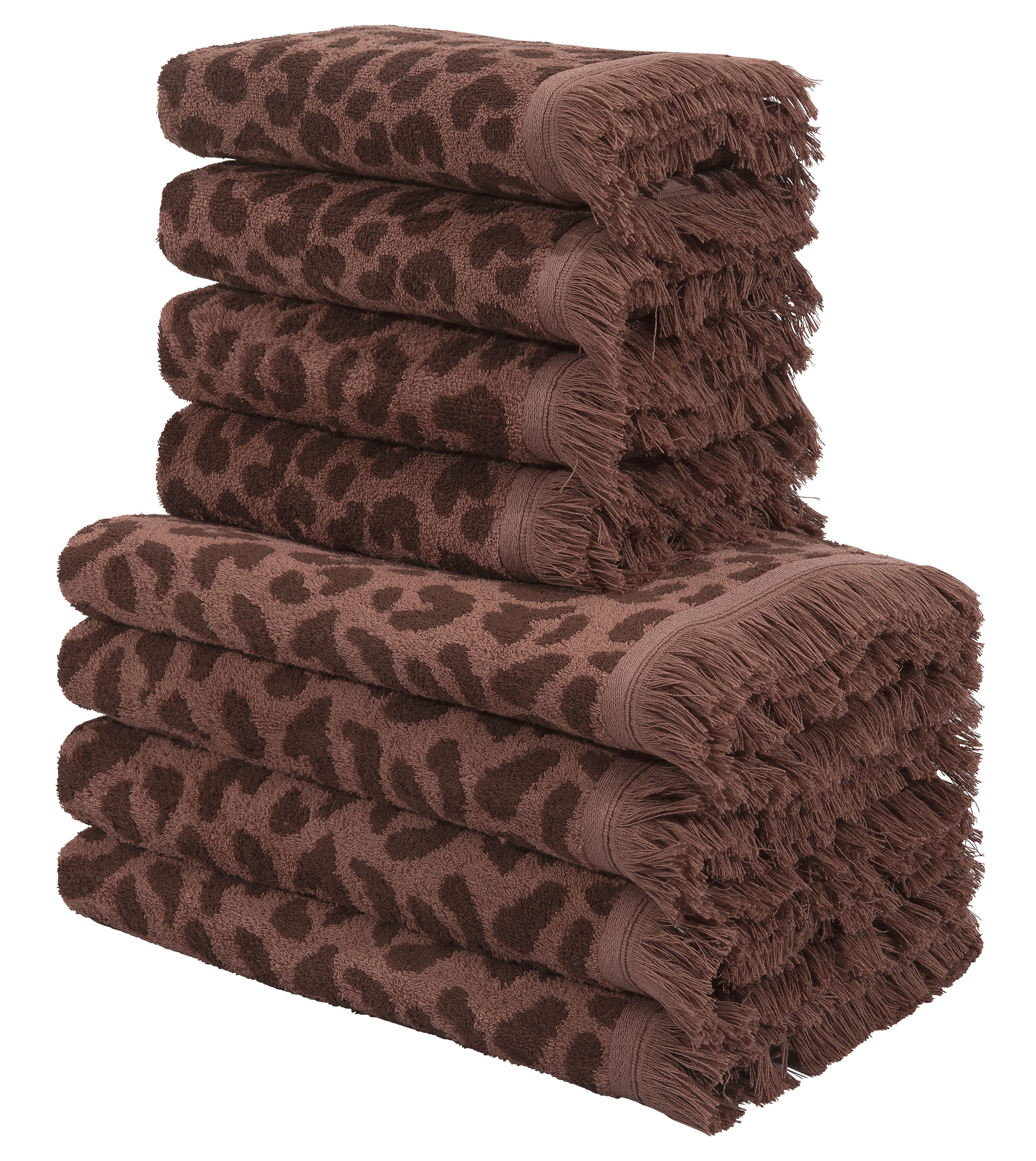 OTTO home Handtuch Set Tiffani, Leopardenmuster, Premium Handtücher 8-tlg, 500 gr/m², Frottier (Set, 8-St), 4 Duschtücher, 4 Handtücher, Animal Print, Leo, modern, mit Fransen