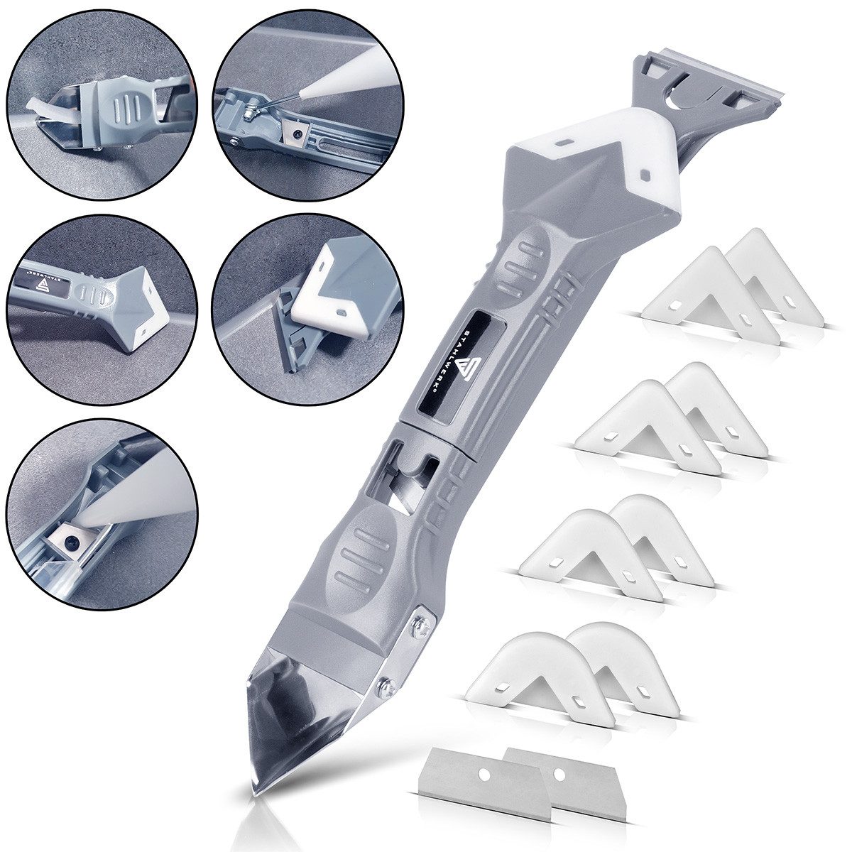 STAHLWERK Multitool Silikon-Fugenwerkzeug 5-in-1 Silikon-Spachtel, (Packung, 1 St), mit Silikon-Spachtelaufsätze